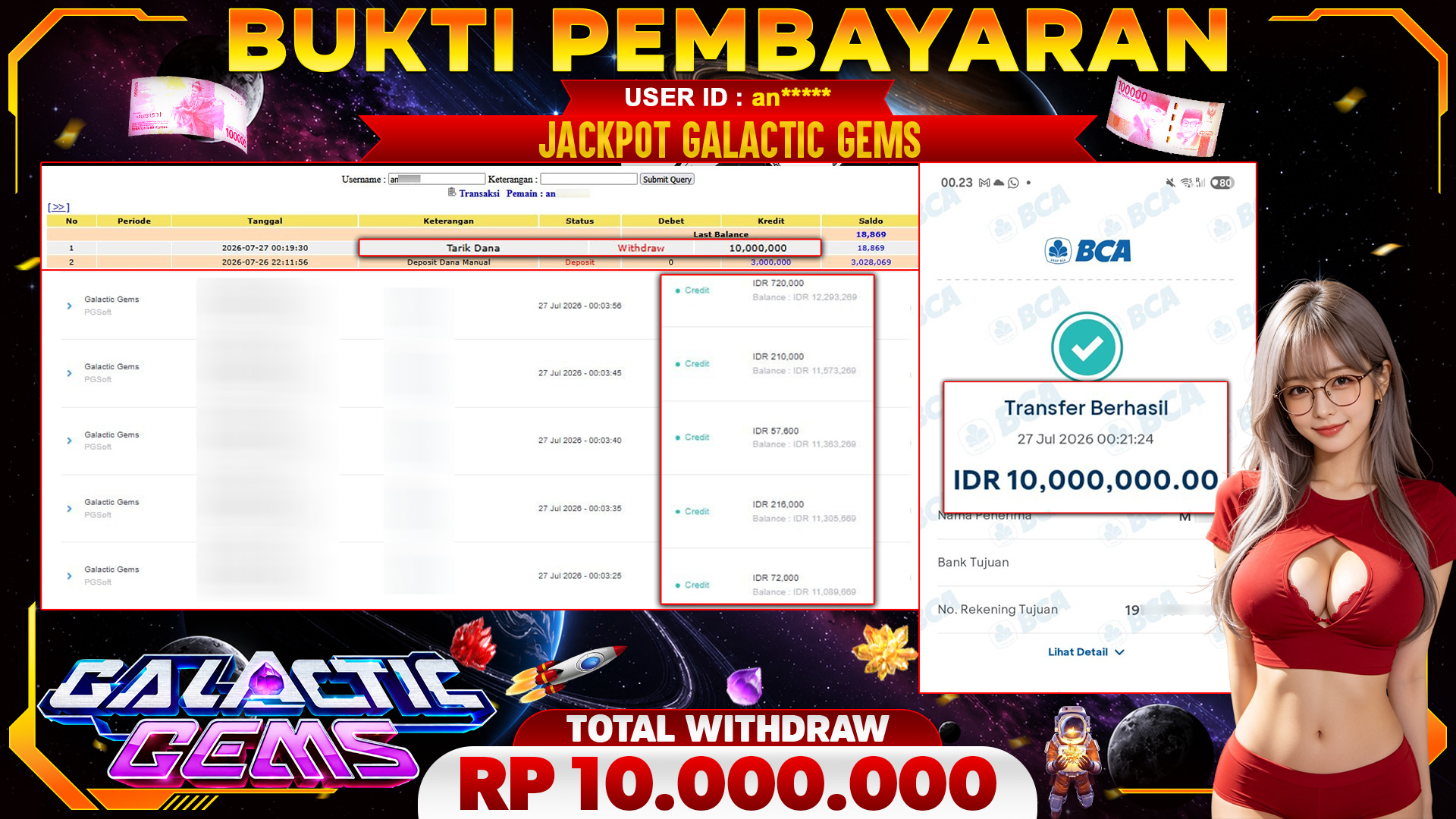 🏆 SELAMAT KEPADA PEMENANG JACKPOT DI Galactic Gems - PGSoft 10,000,000🏆