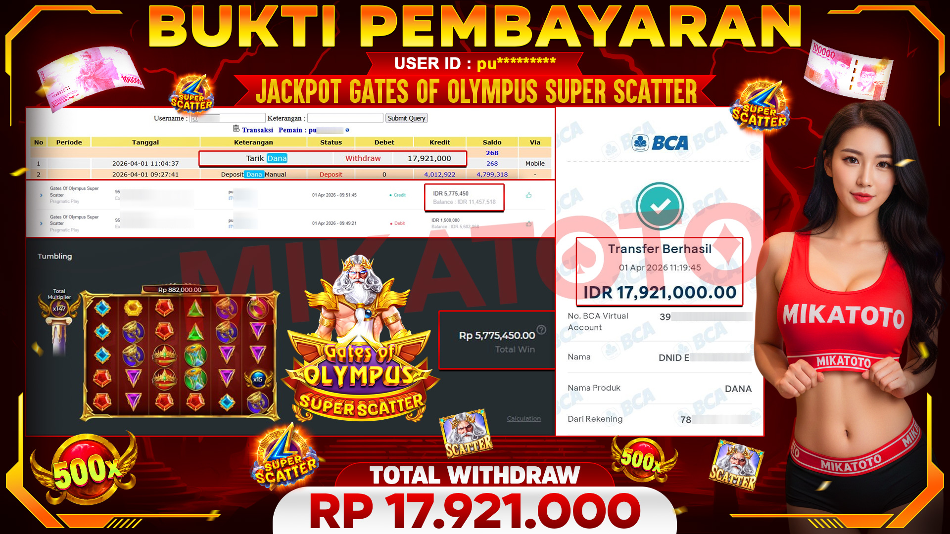 🏆 SELAMAT KEPADA PEMENANG JACKPOT DI Gates Of Olympus Super Scatter  - Pragmatic Play 17,921,000🏆