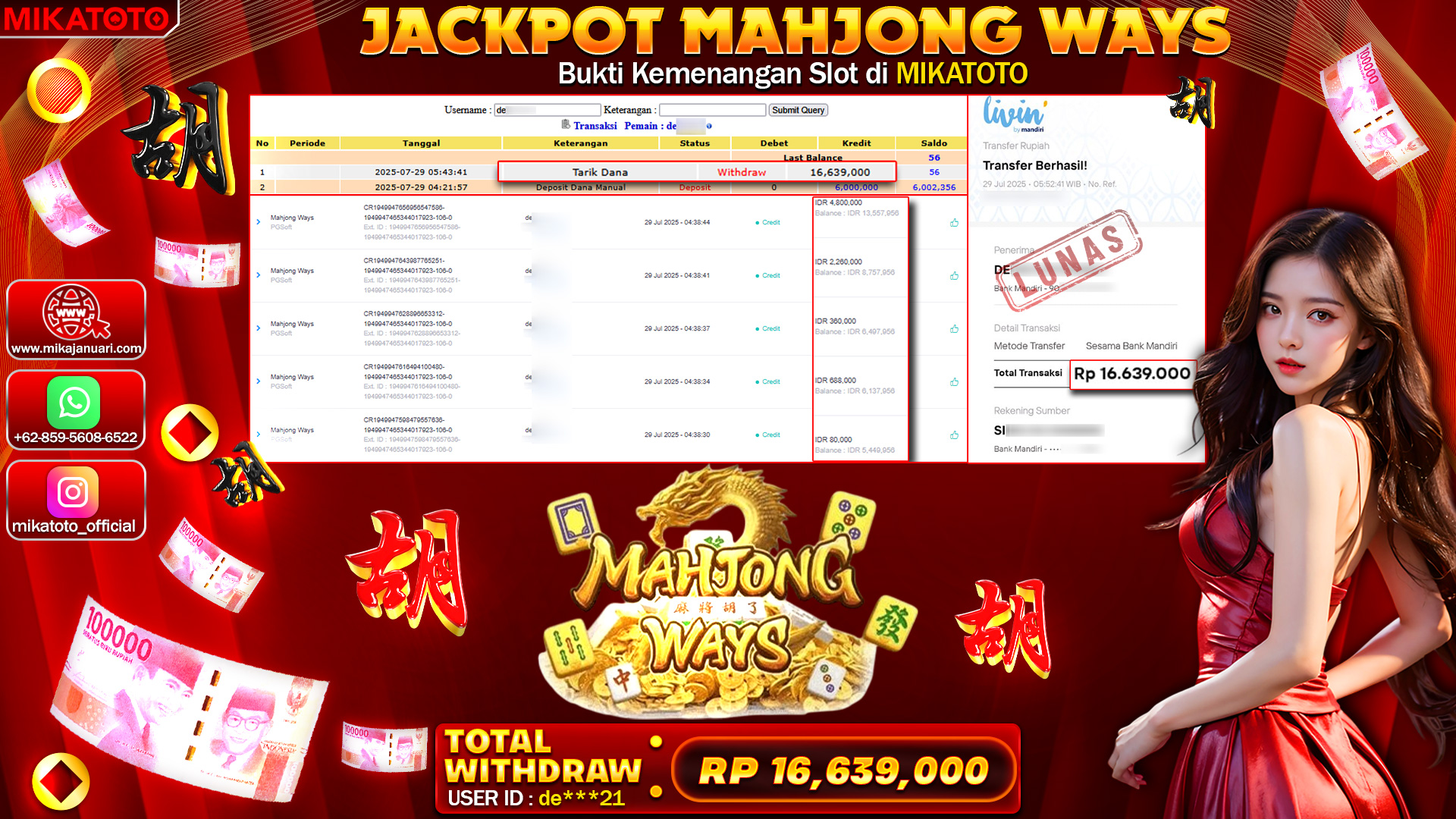 🏆 SELAMAT KEPADA PEMENANG JACKPOT DI  Mahjong Ways 16,639,000🏆
