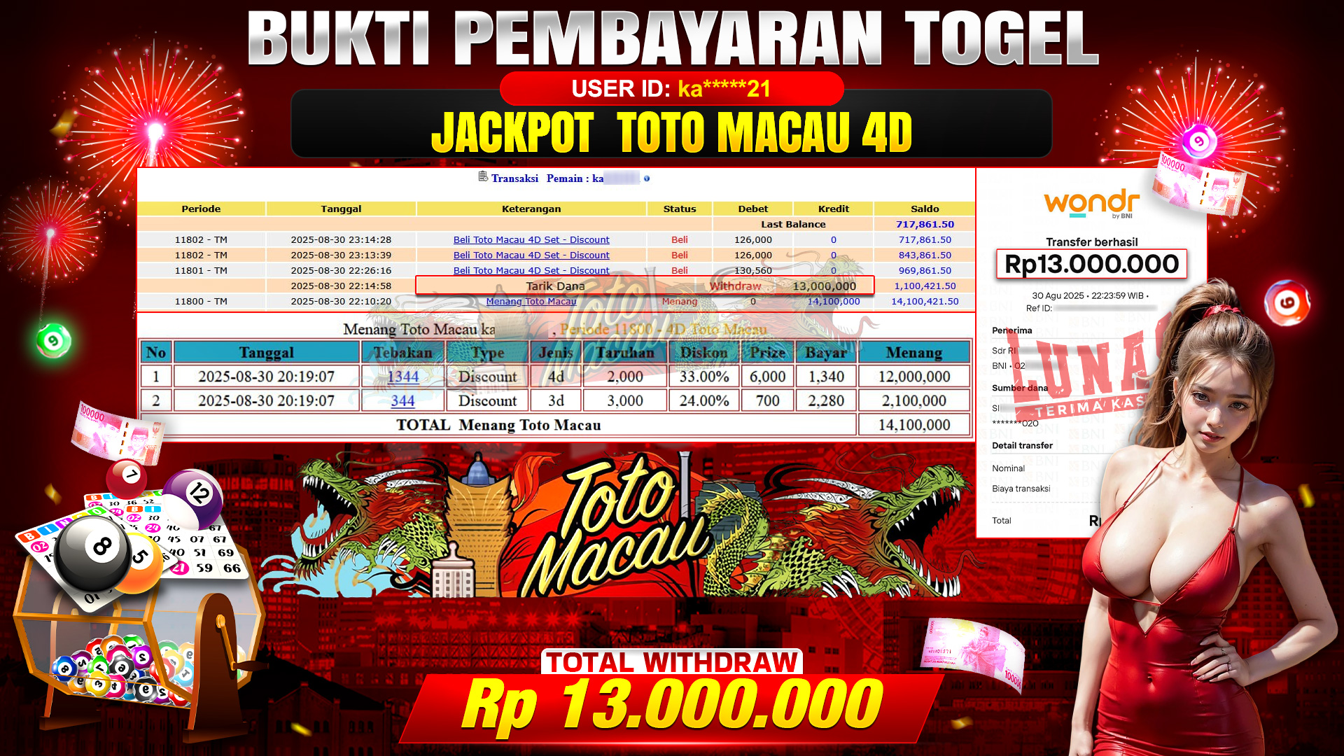 🎉 TOTO80 – JACKPOT TOGEL TOTO MACAU 4D  RP.13,000,000,- TELAH DIBAYARKAN! 🎉