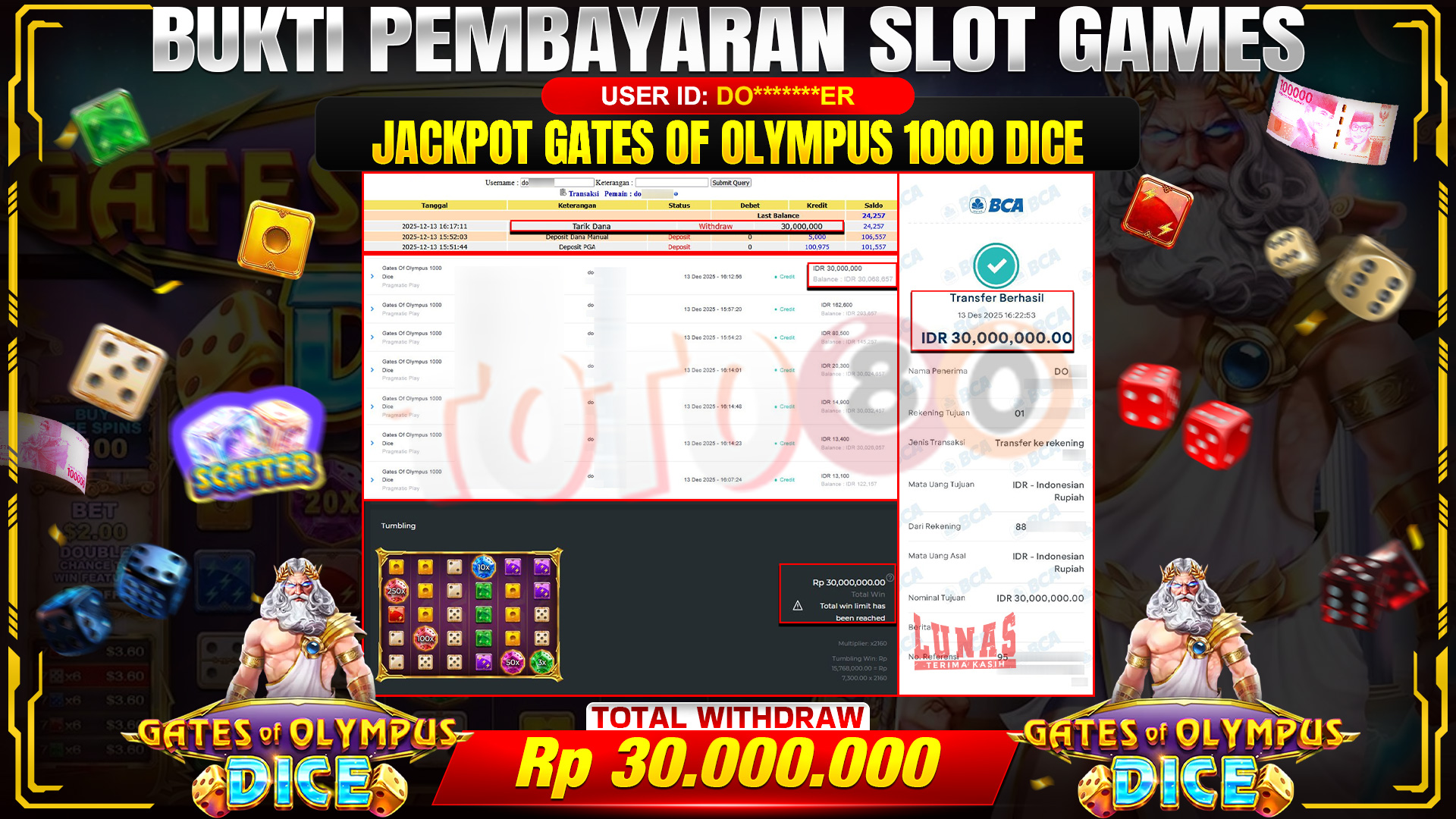 🎉 TOTO80 – JACKPOT SLOT GATES OF OLYMPUS 1000 DICE RP. 30,000,000,- TELAH DIBAYARKAN! 🎉