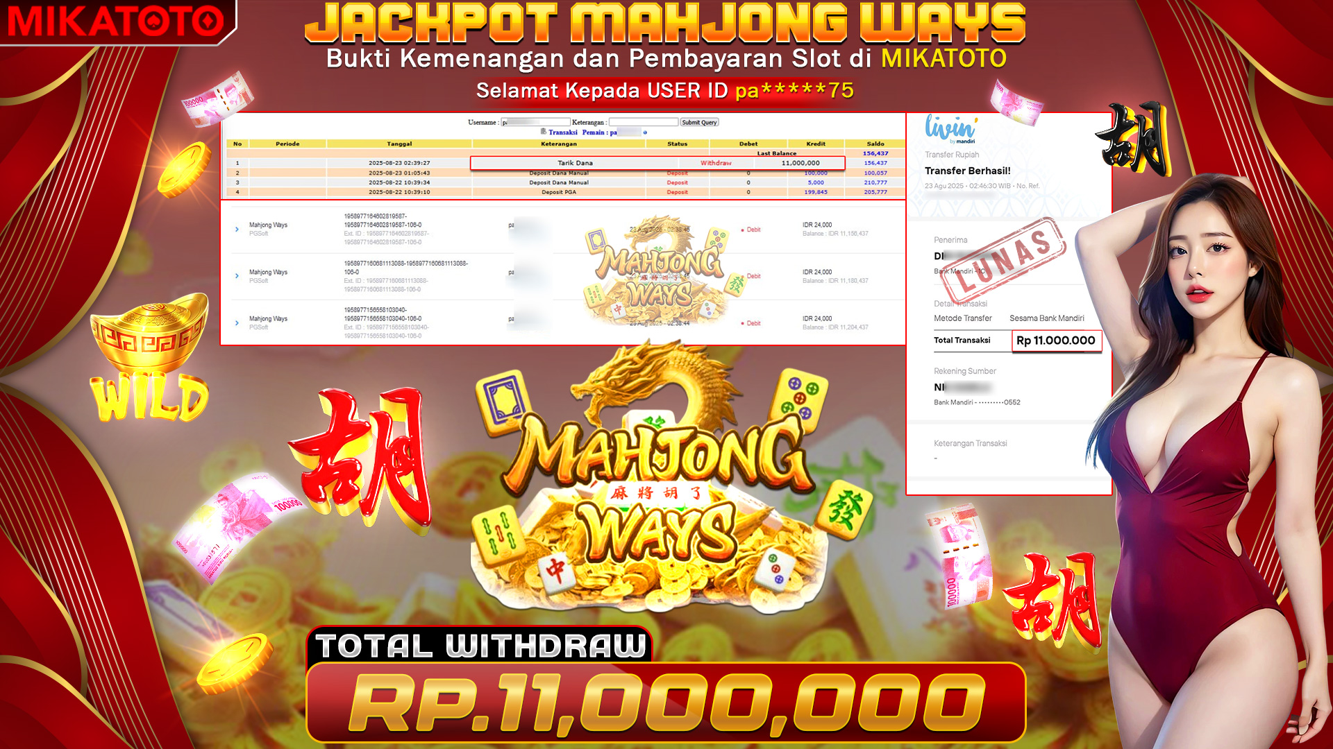 🏆 SELAMAT KEPADA PEMENANG JACKPOT DI Mahjong Ways 11,000,000🏆