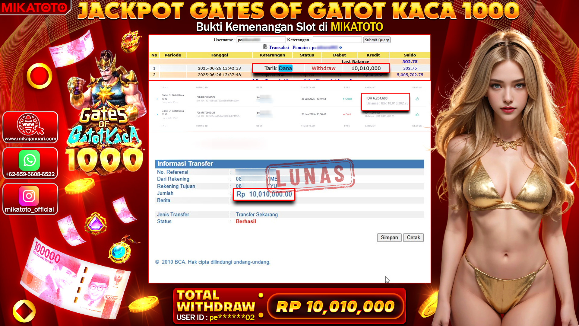 🏆 SELAMAT KEPADA PEMENANG JACKPOT DI Gates Of Gatot Kaca 1000 10,010,000🏆