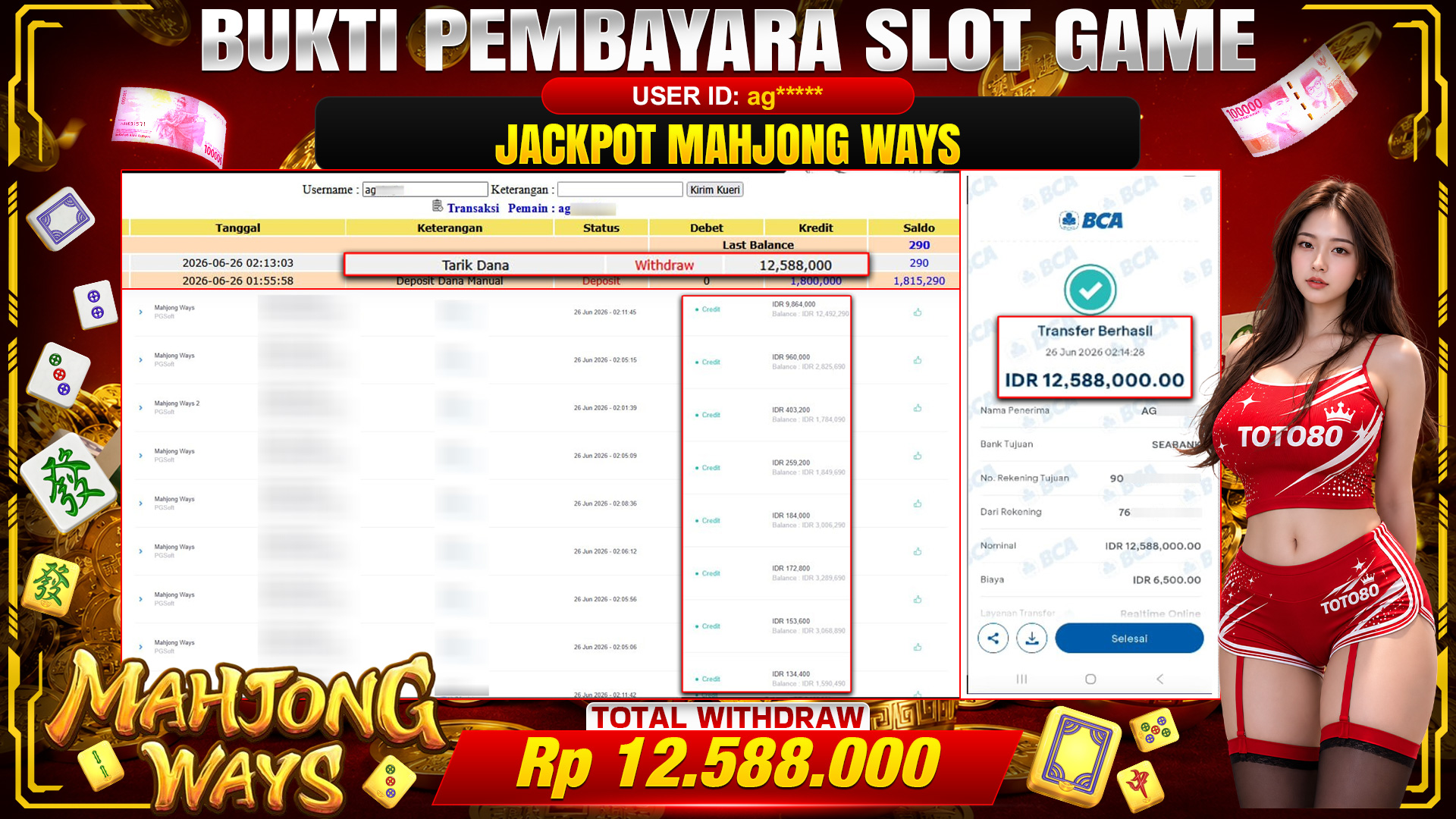 💰🎉 TOTO80 – JACKPOT SLOT MAHJONG  WAYS  RP. 12,588,000,-   TELAH DIBAYARKAN!💰🎉