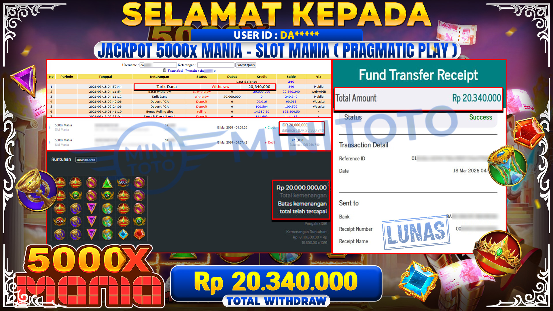 BUKTI JACPOT 5000x MANIA - SLOT MANIA 