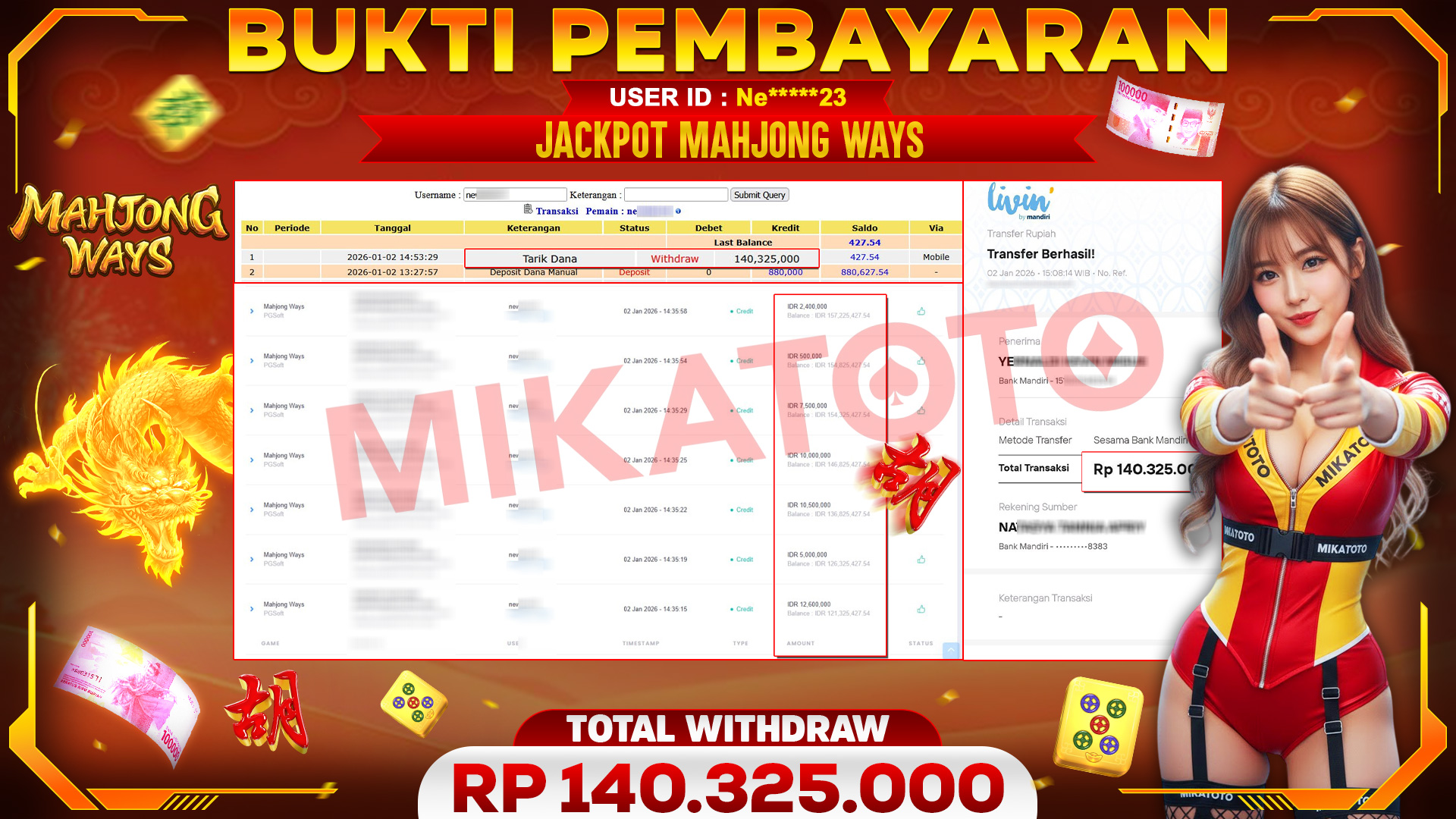 🏆 SELAMAT KEPADA PEMENANG JACKPOT DI Mahjong Ways - PGSoft 140,325,000🏆