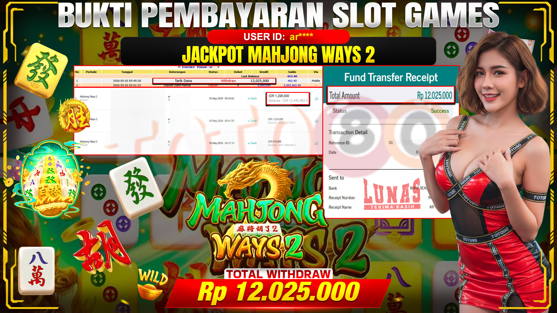 💰🎉  TOTO80 – JACKPOT SLOT MAHJONG WAYS 2 RP. 12,025,000,- TELAH DIBAYARKAN! 💰🎉 