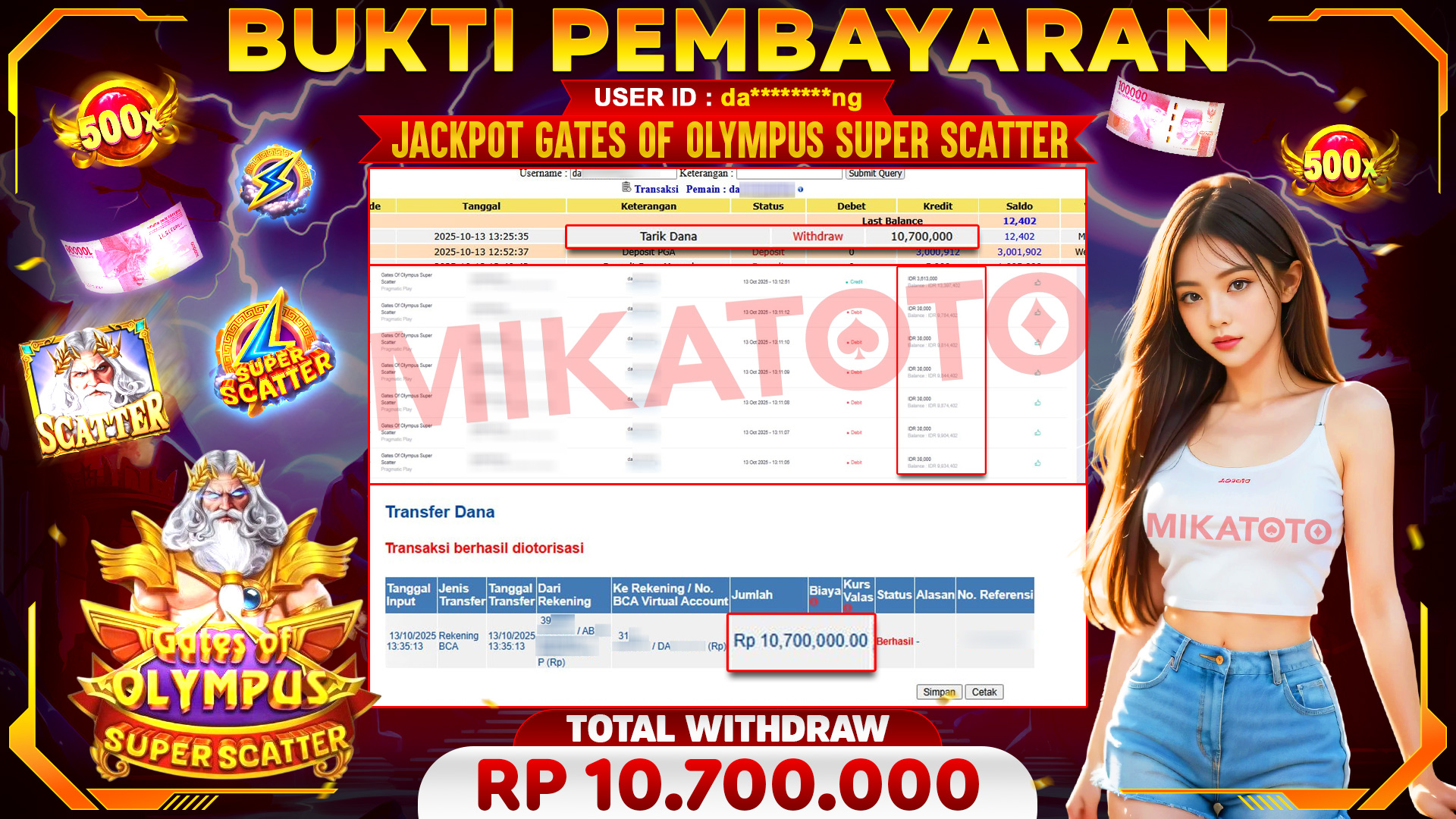 🏆 SELAMAT KEPADA PEMENANG JACKPOT DI Gates Of Olympus Super Scatter - Pragmatic Play 10,700,000🏆