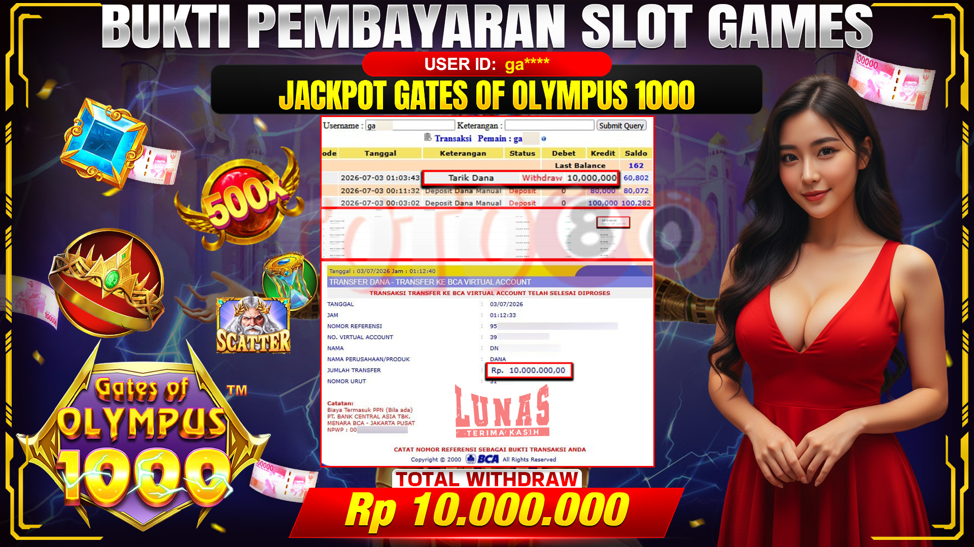 💰🎉 TOTO80 – JACKPOT SLOT GATES OF OLYMPUS 1000  RP. 10,000,000,- TELAH DIBAYARKAN!💰🎉