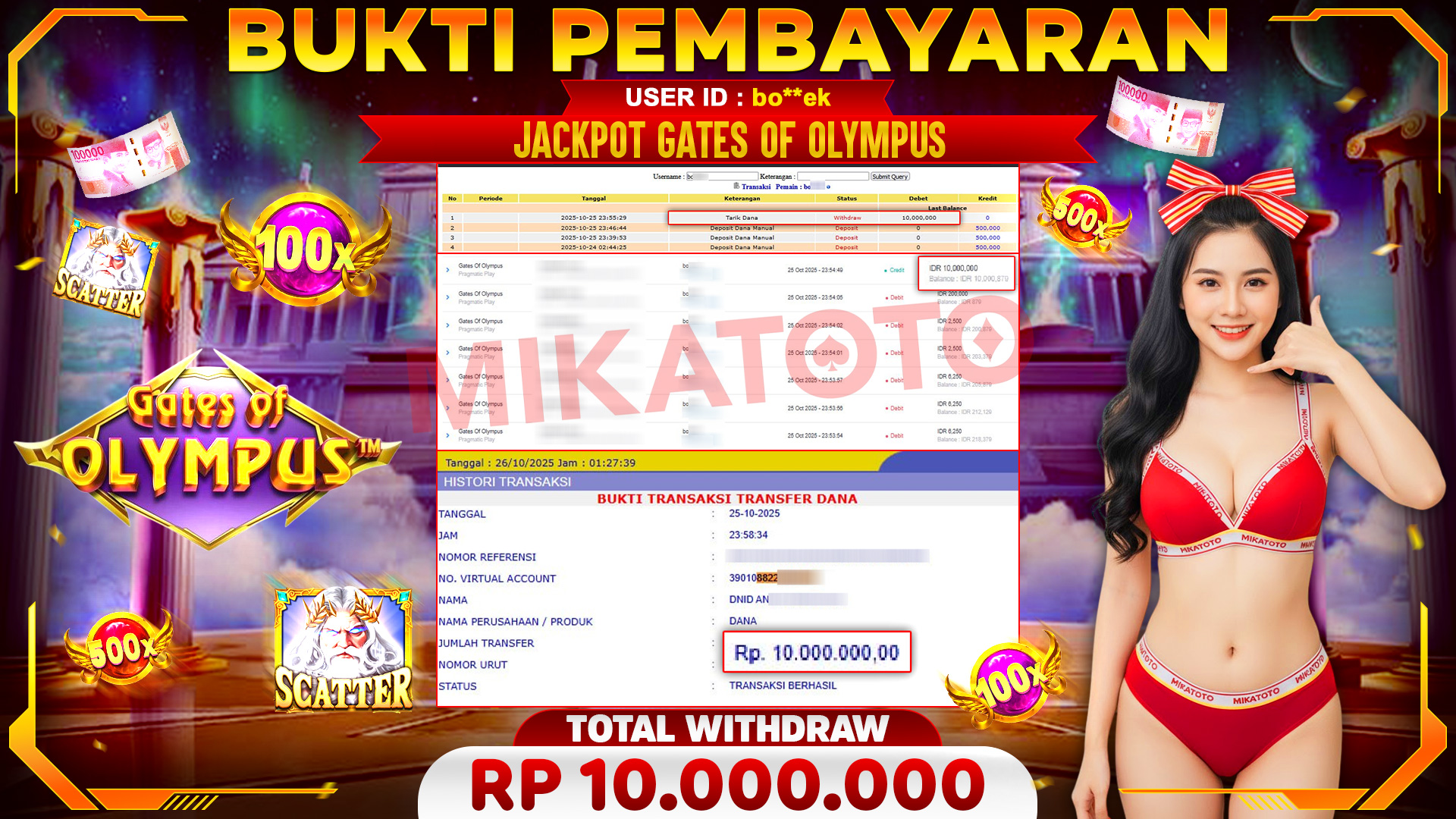 🏆 SELAMAT KEPADA PEMENANG JACKPOT DI Gates Of Olympus - Pragmatic Play 10,000,000🏆