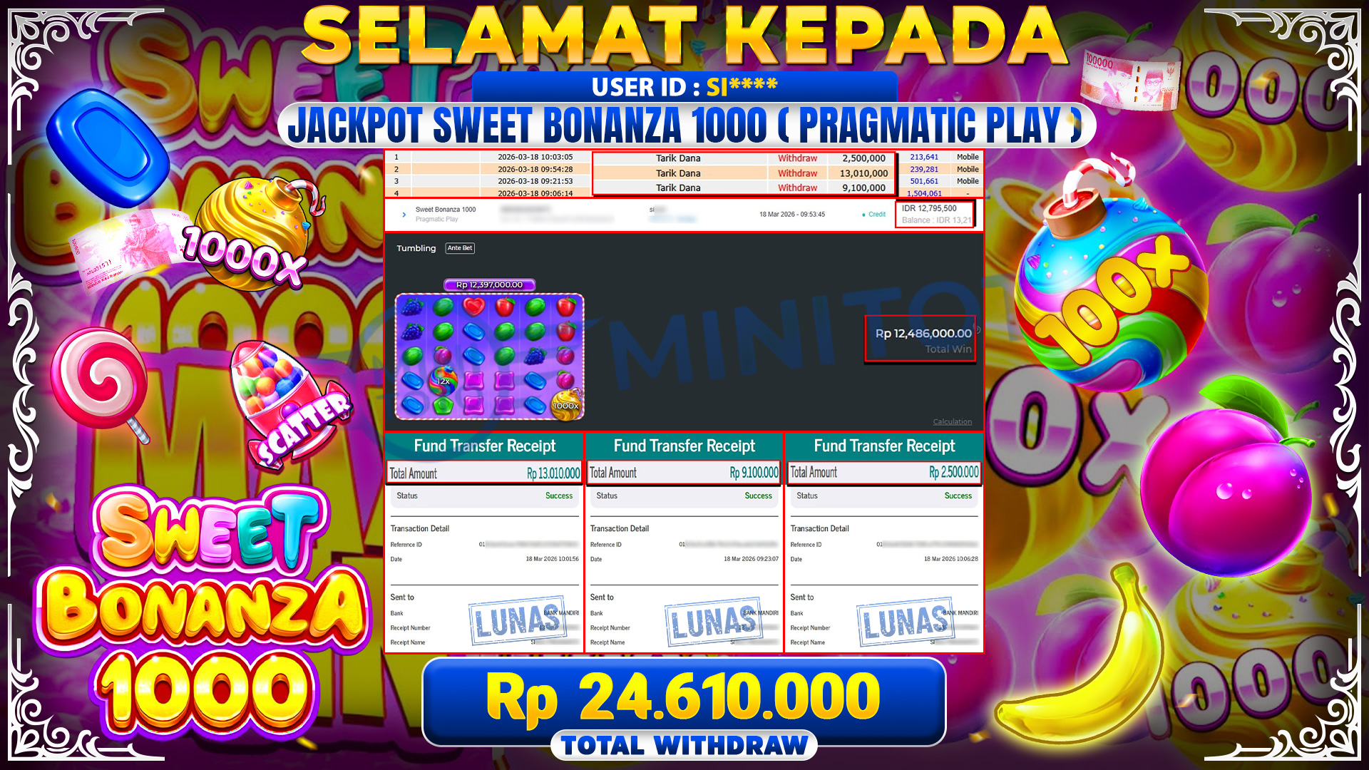 BUKTI JACPOT Sweet Bonanza 1000 Pragmatic Play