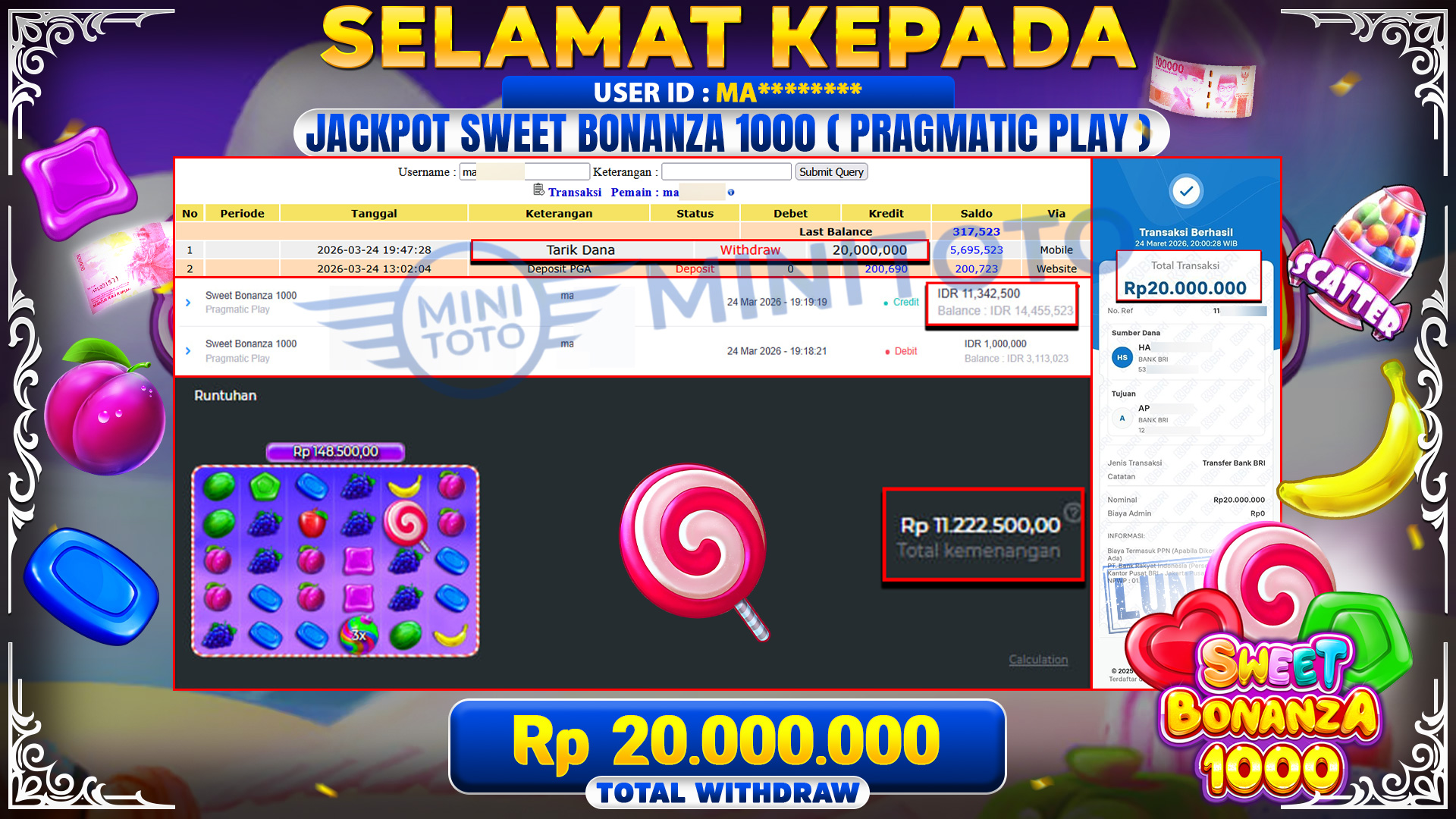 BUKTI JACPOT Sweet Bonanza 1000 - Pragmatic Play