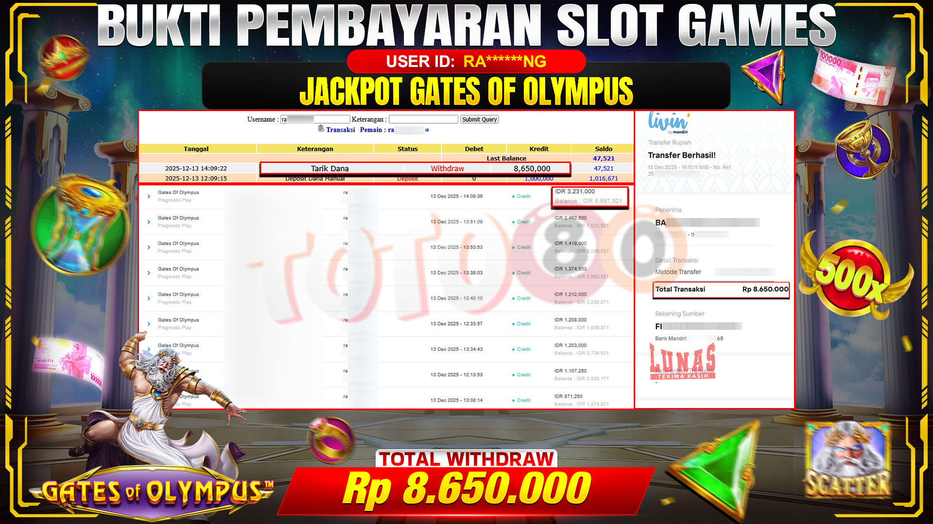 🎉 TOTO80 – JACKPOT SLOT GATES OF OLYMPUS RP. 8,650,000,- TELAH DIBAYARKAN! 🎉