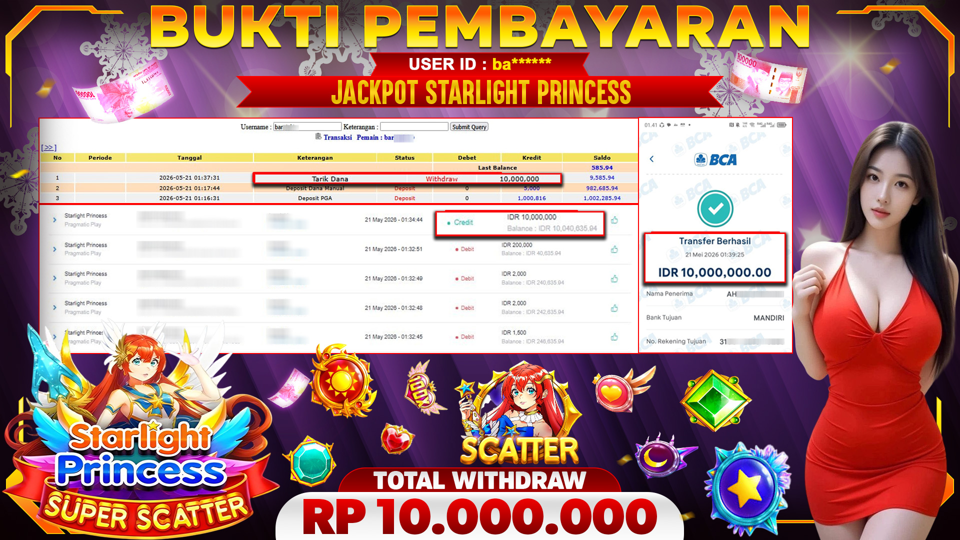 🏆 SELAMAT KEPADA PEMENANG JACKPOT DI Starlight Princess - Pragmatic Play 10,000,000🏆