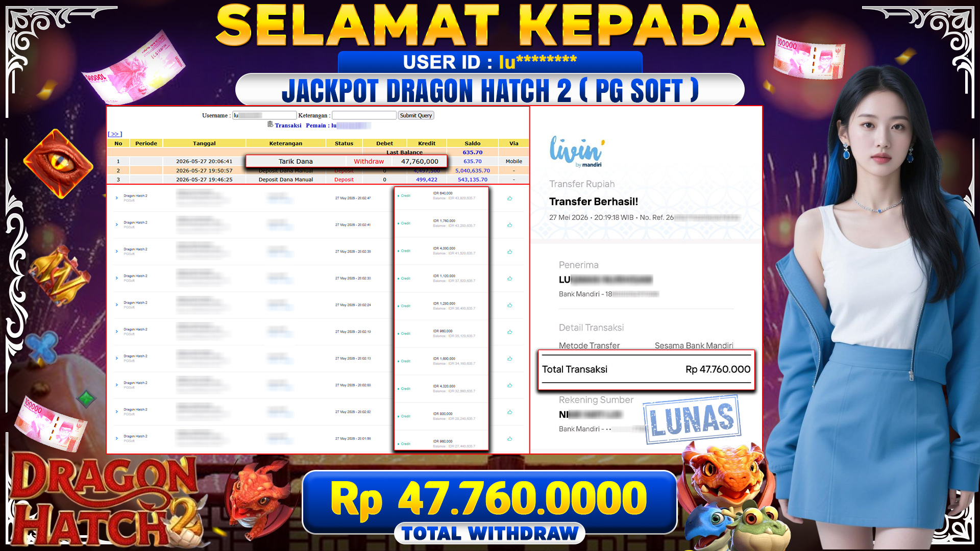 BUKTI JACKPOT DRAGON HATCH 2 - PG SOFT