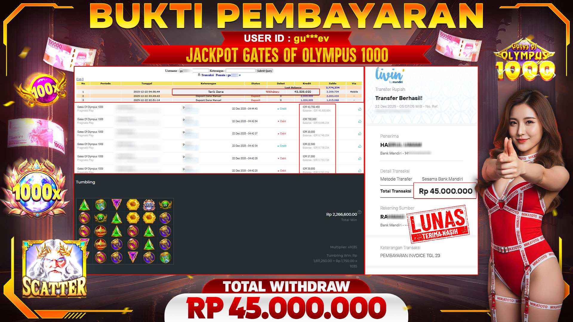 🏆 SELAMAT KEPADA PEMENANG JACKPOT DI Gates Of Olympus 1000 - Pragmatic Play 45,000,000🏆