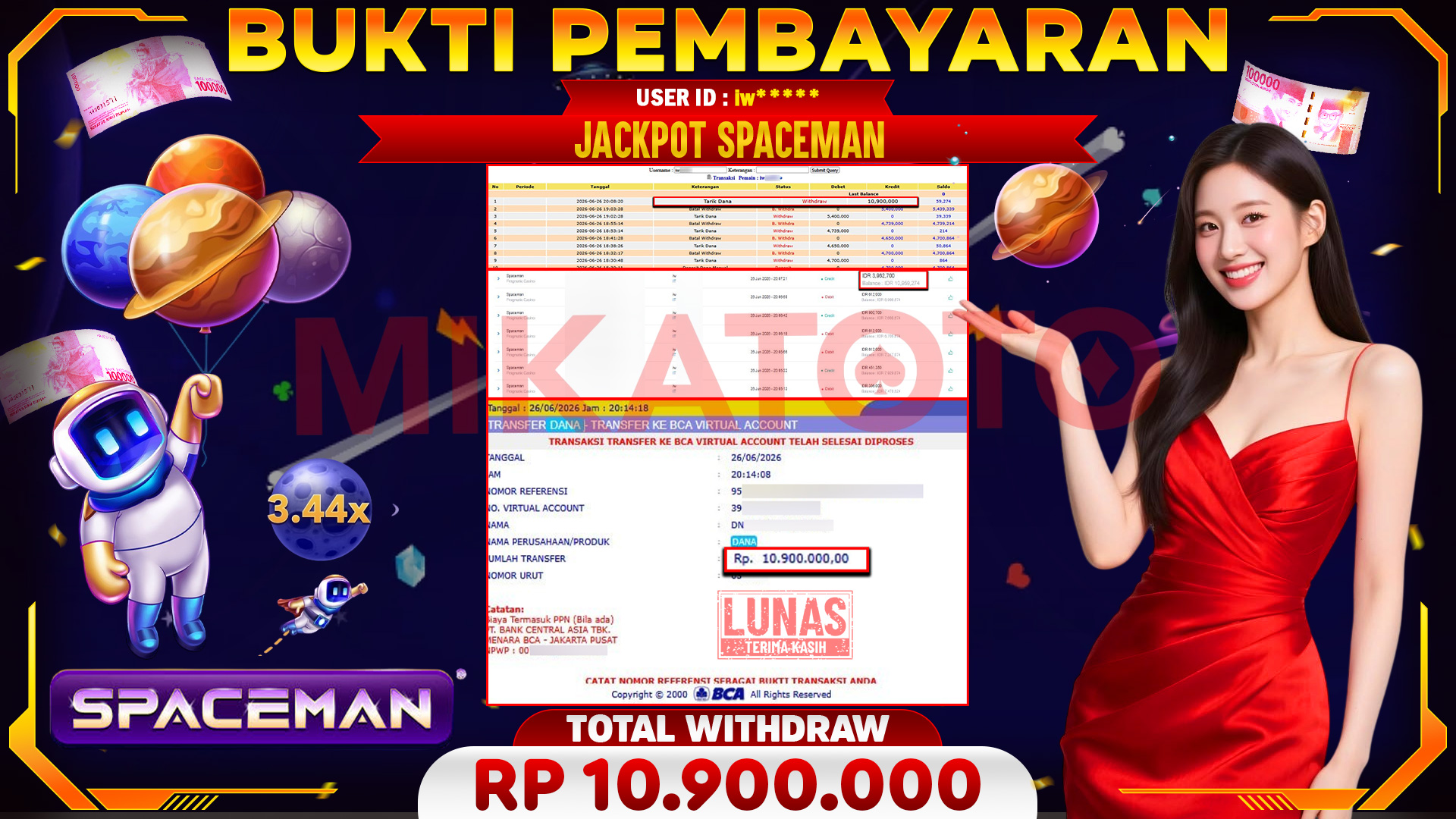 🏆 SELAMAT KEPADA PEMENANG JACKPOT DI Spaceman - Pragmatic Casino 10,900,000🏆