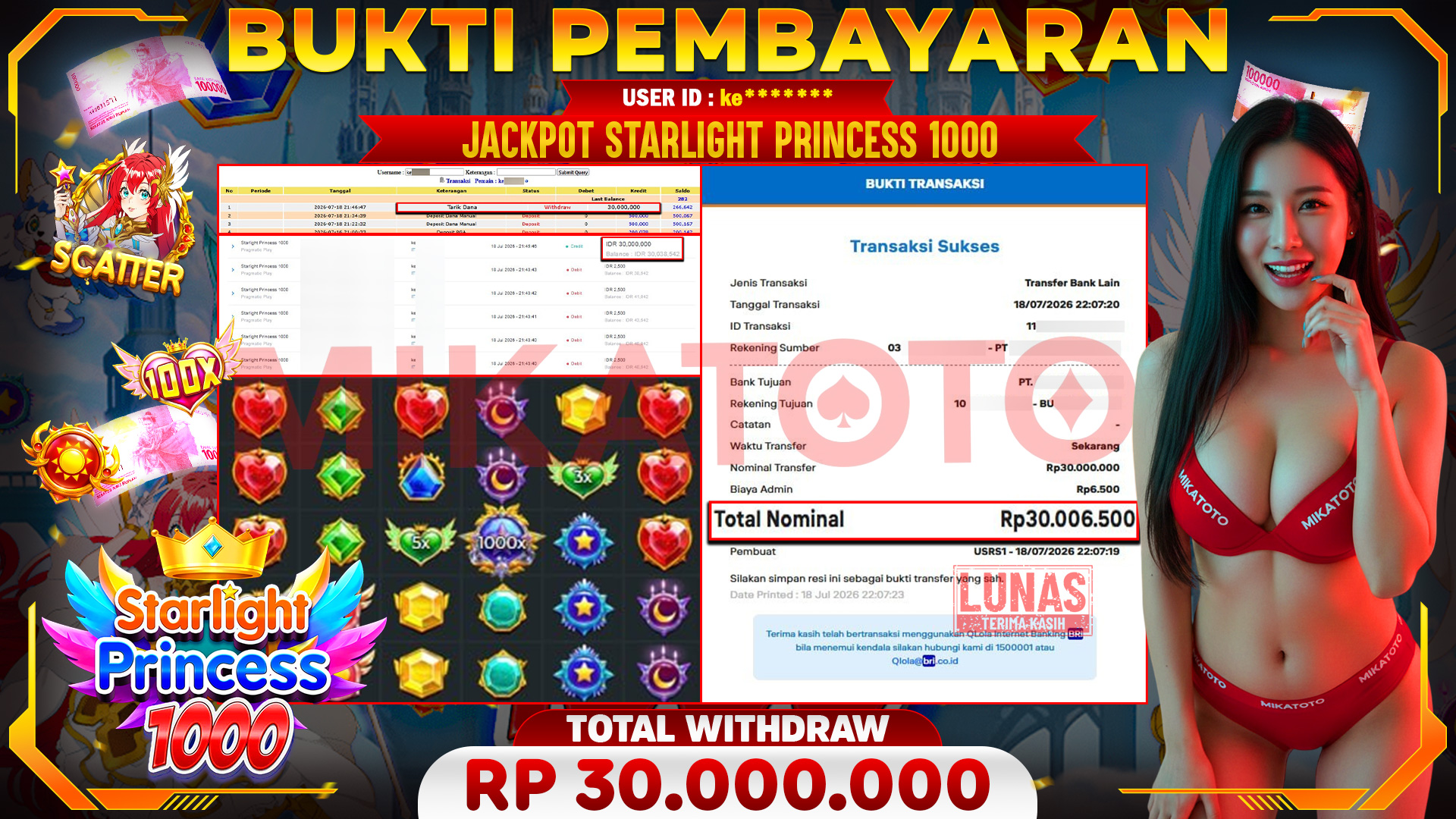 🏆 SELAMAT KEPADA PEMENANG JACKPOT DI Starlight Princess 1000 - Pragmatic Play 30,000,000🏆