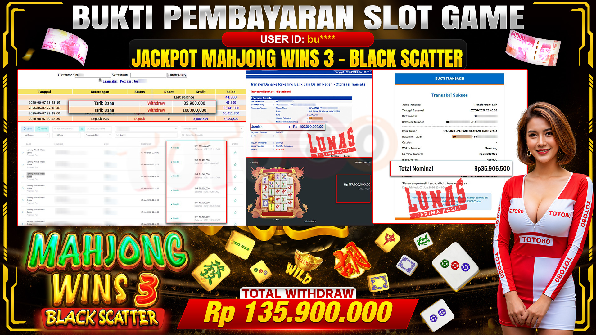 💰🎉 TOTO80 – JACKPOT SLOT MAHJONG WINS 3 - BLACK SCATTER RP. 135,900,000,- TELAH DIBAYARKAN!💰🎉
