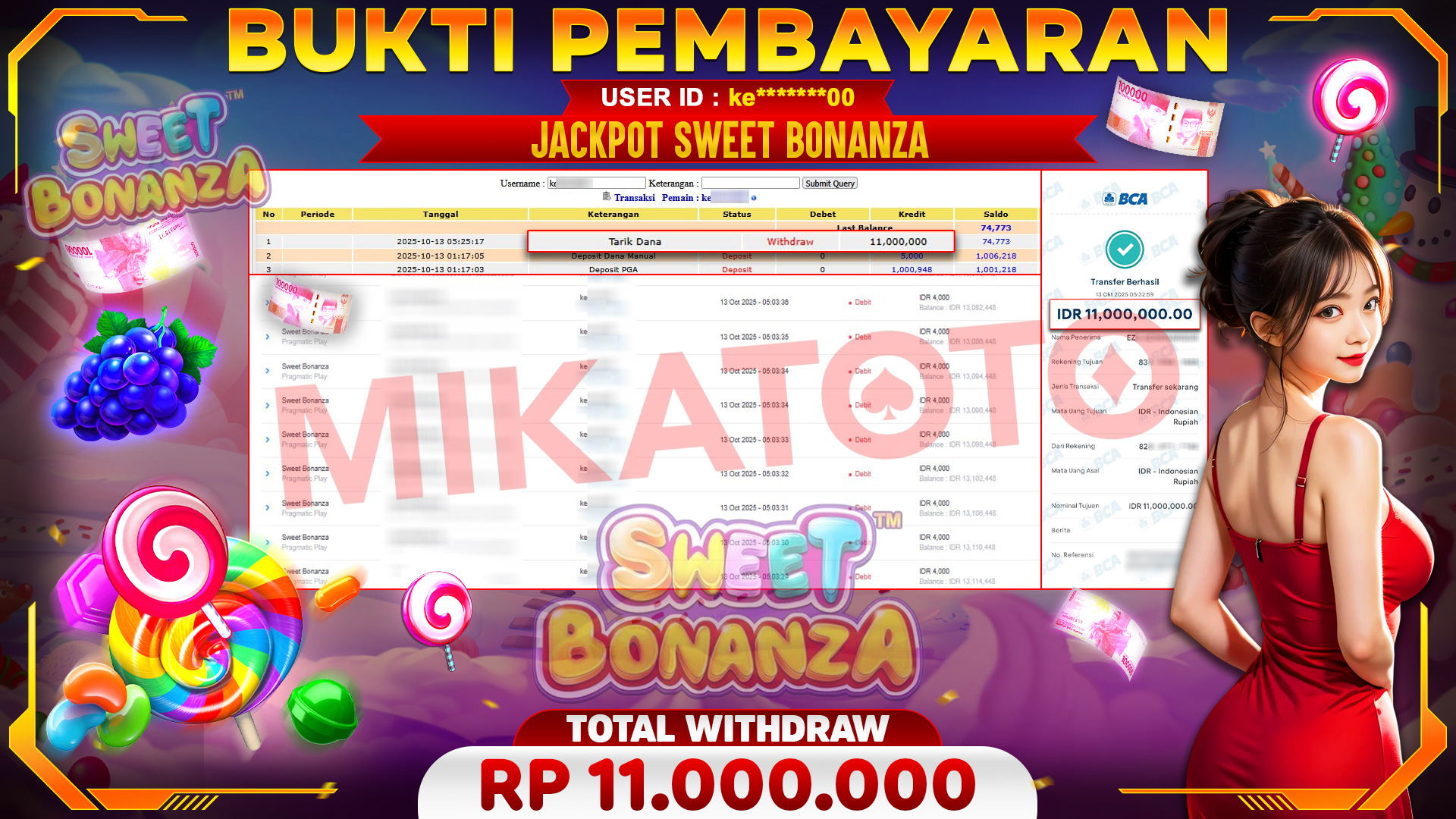 🏆 SELAMAT KEPADA PEMENANG JACKPOT DI Sweet Bonanza - Pragmatic Play 11,000,000🏆