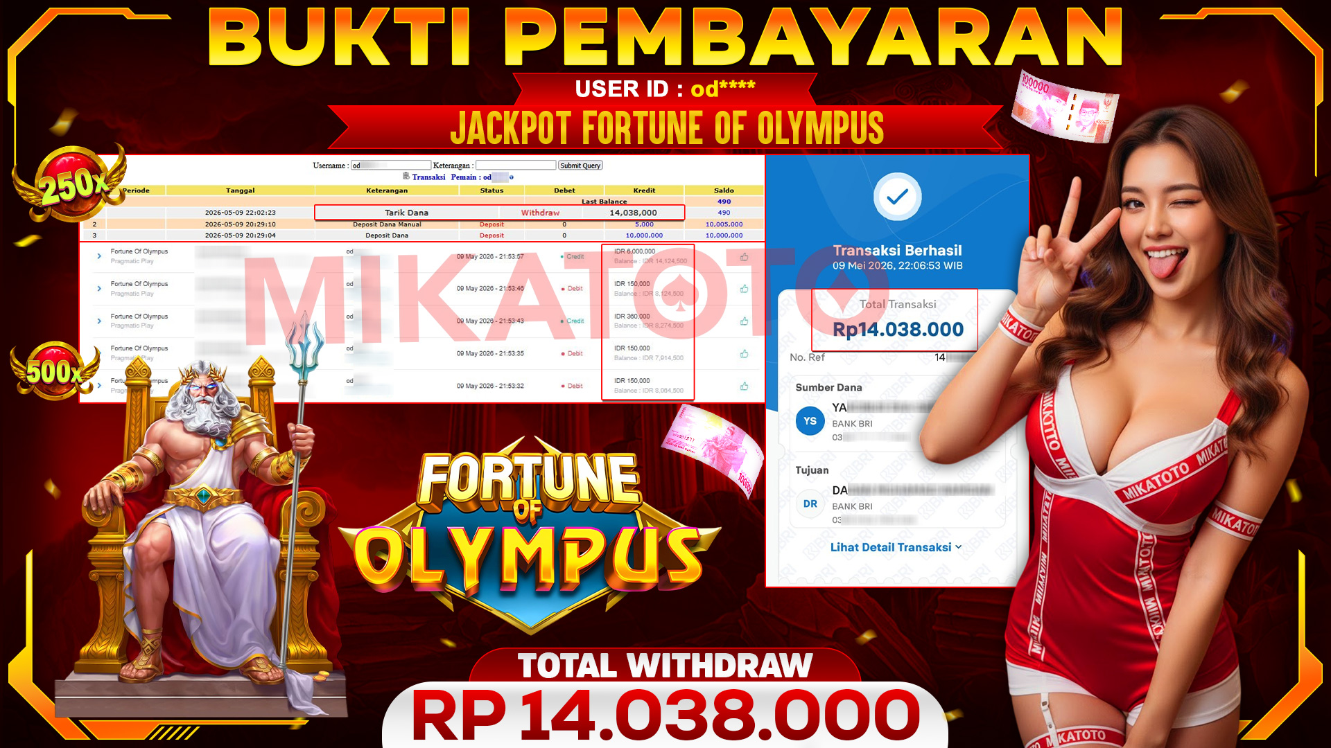 🏆 SELAMAT KEPADA PEMENANG JACKPOT DI Fortune Of Olympus - Pragmatic Play 14,038,000🏆