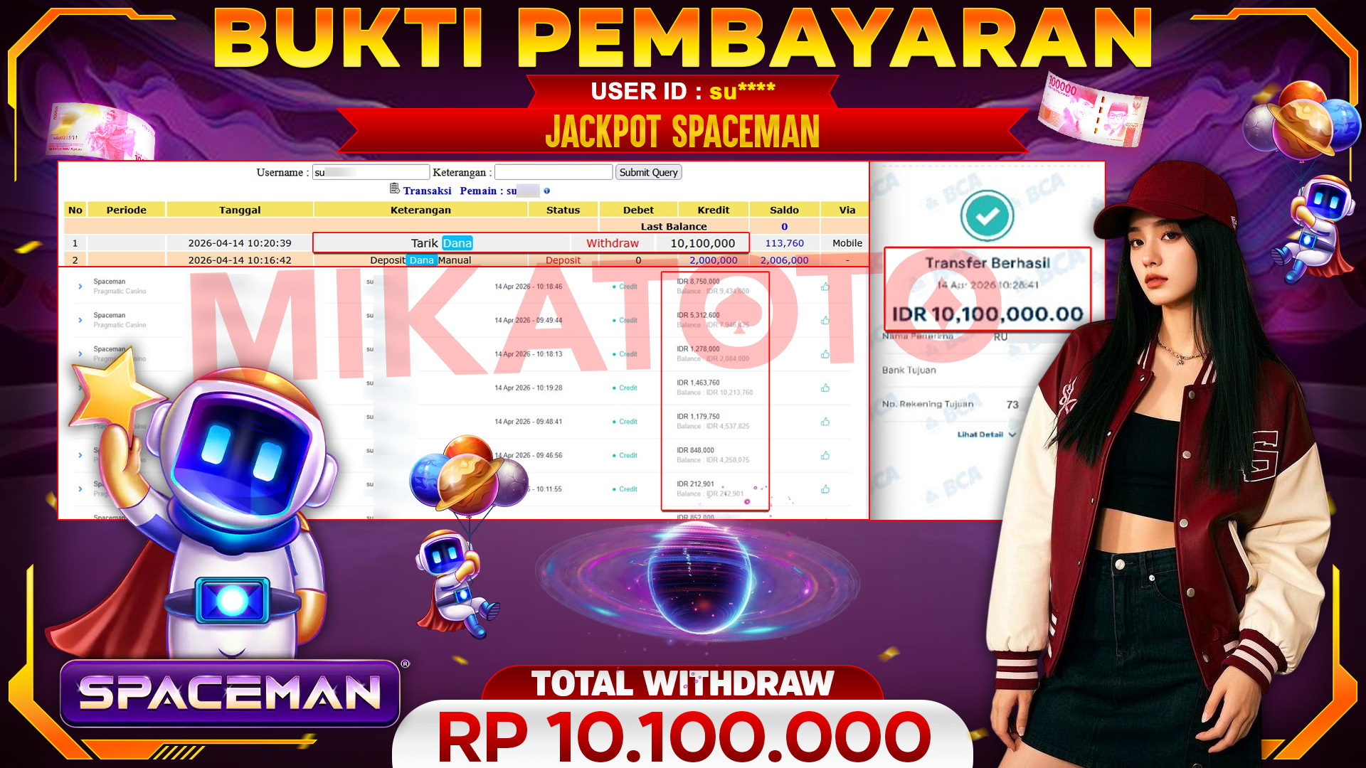 🏆 SELAMAT KEPADA PEMENANG JACKPOT DI Spaceman - Pragmatic Casino 10,100,000🏆