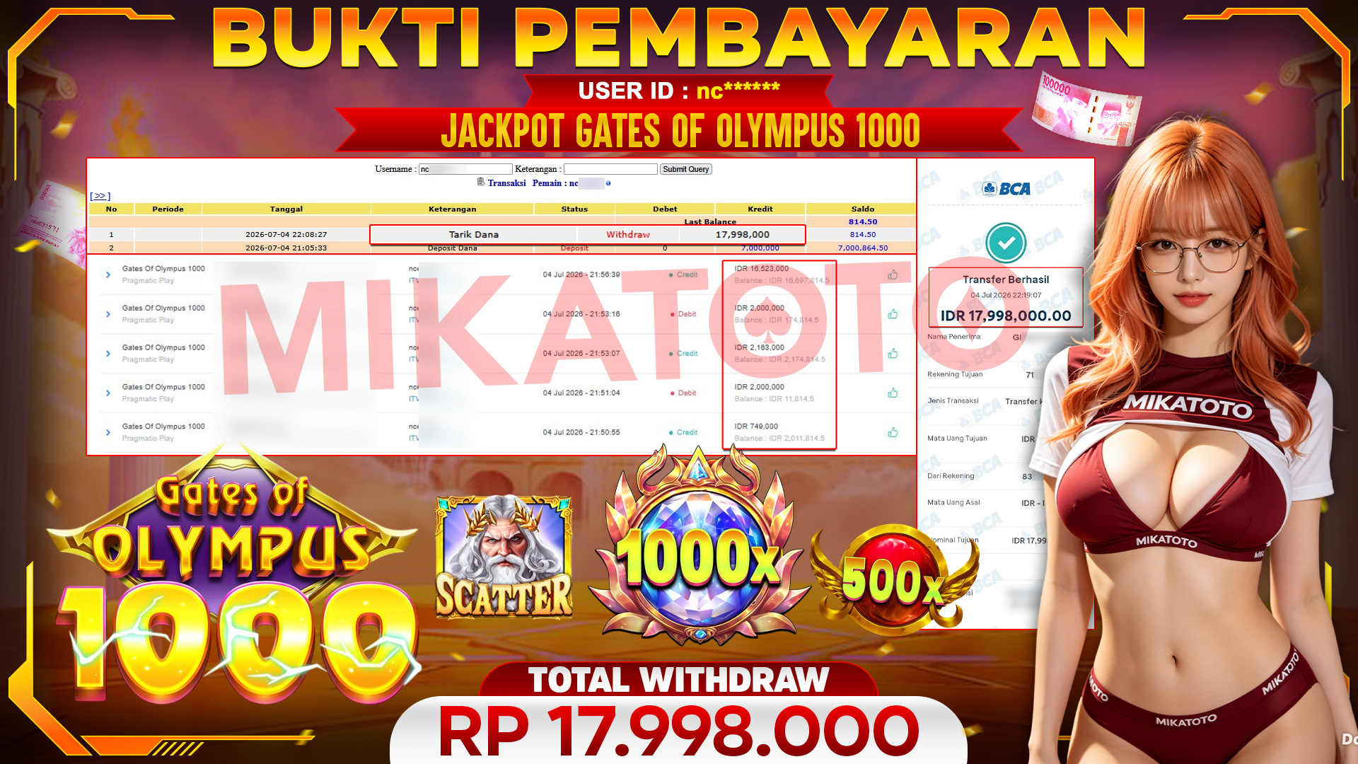 🏆 SELAMAT KEPADA PEMENANG JACKPOT DI Gates Of Olympus 1000 - Pragmatic Play 17,998,000🏆