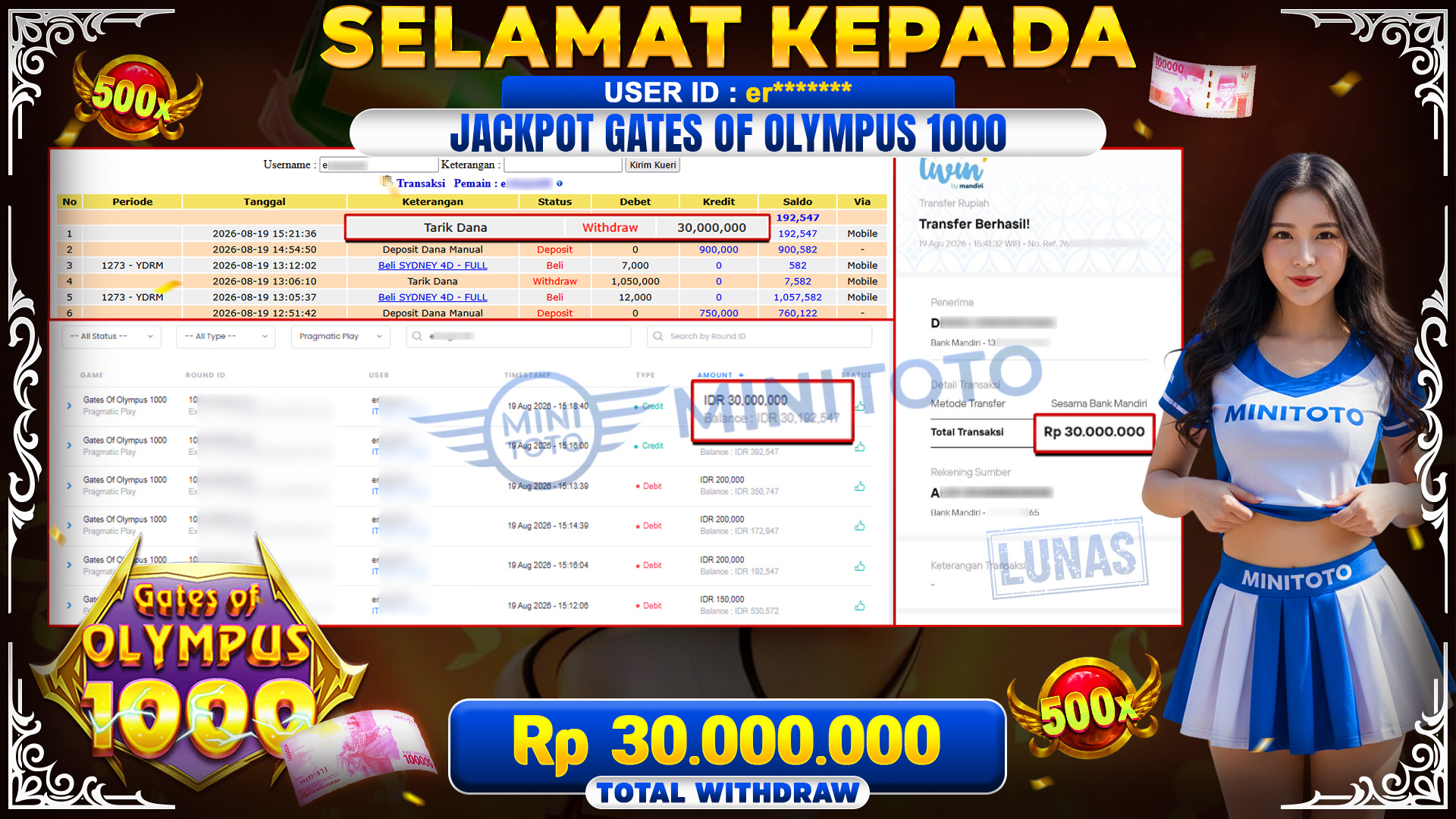 BUKTI JACKPOT GATES OF OLYMPUS 1000 - PRAGMATIC PLAY 
