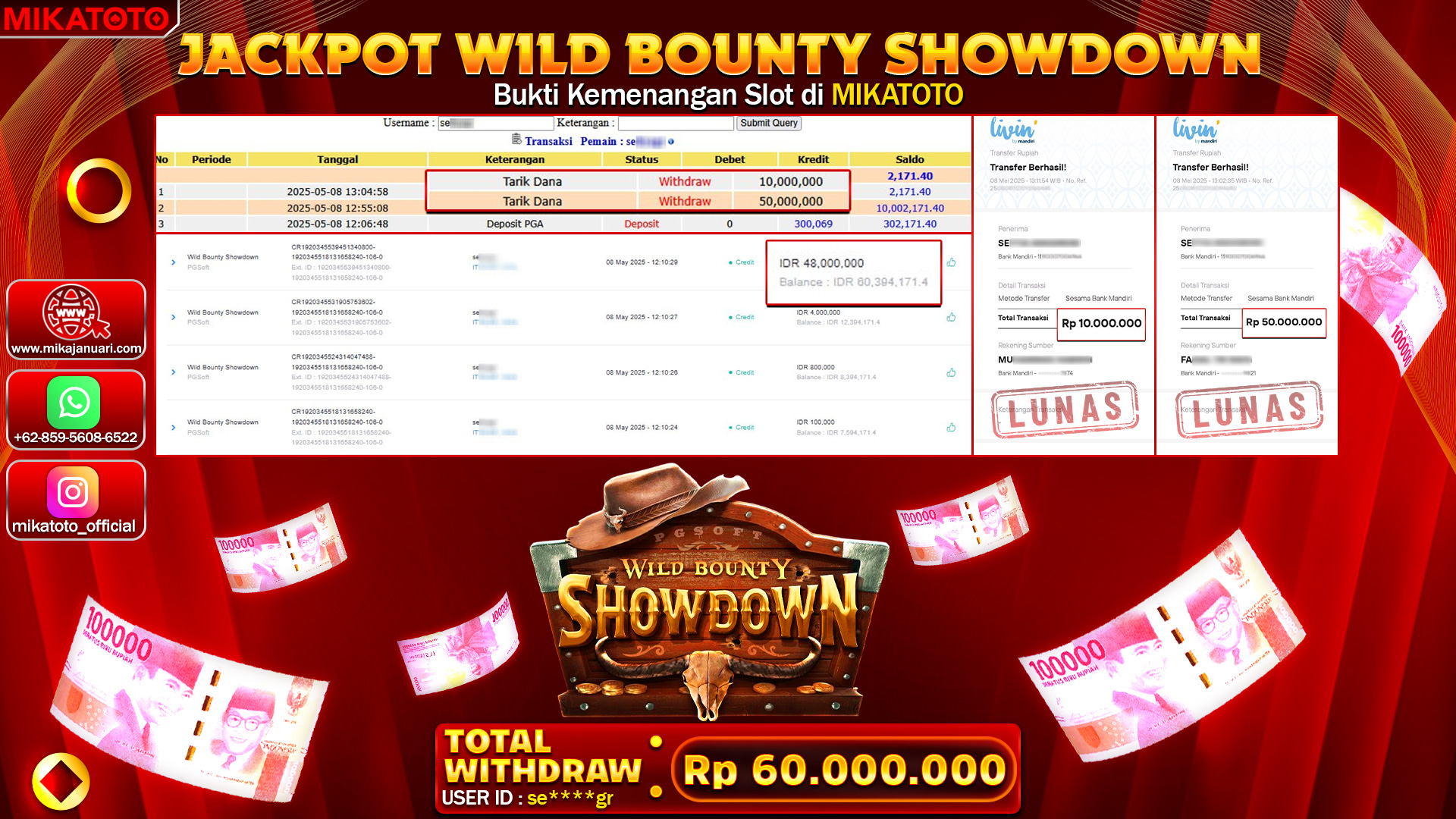 🏆 SELAMAT KEPADA PEMENANG JACKPOT DI Wild Bounty Showdown 60,000,000🏆
