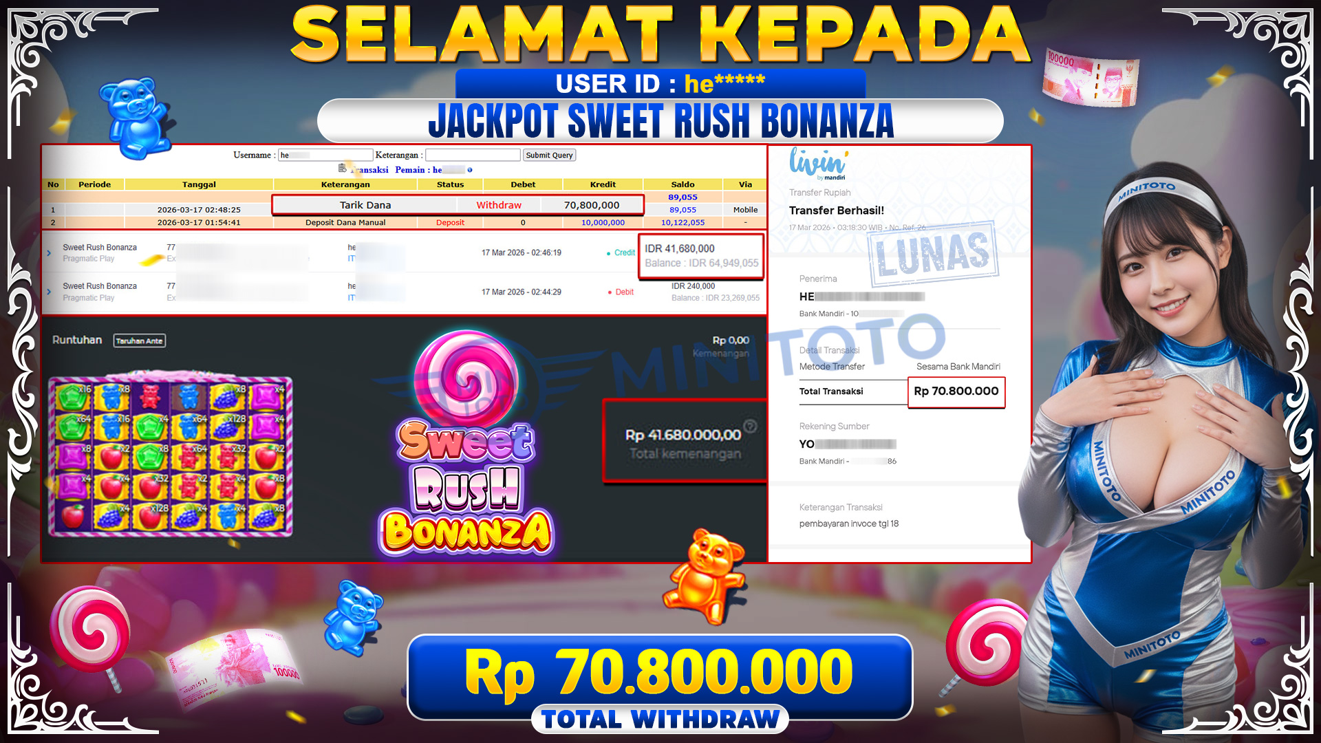 BUKTI JACPOT Sweet Rush Bonanza - Pragmatic Play