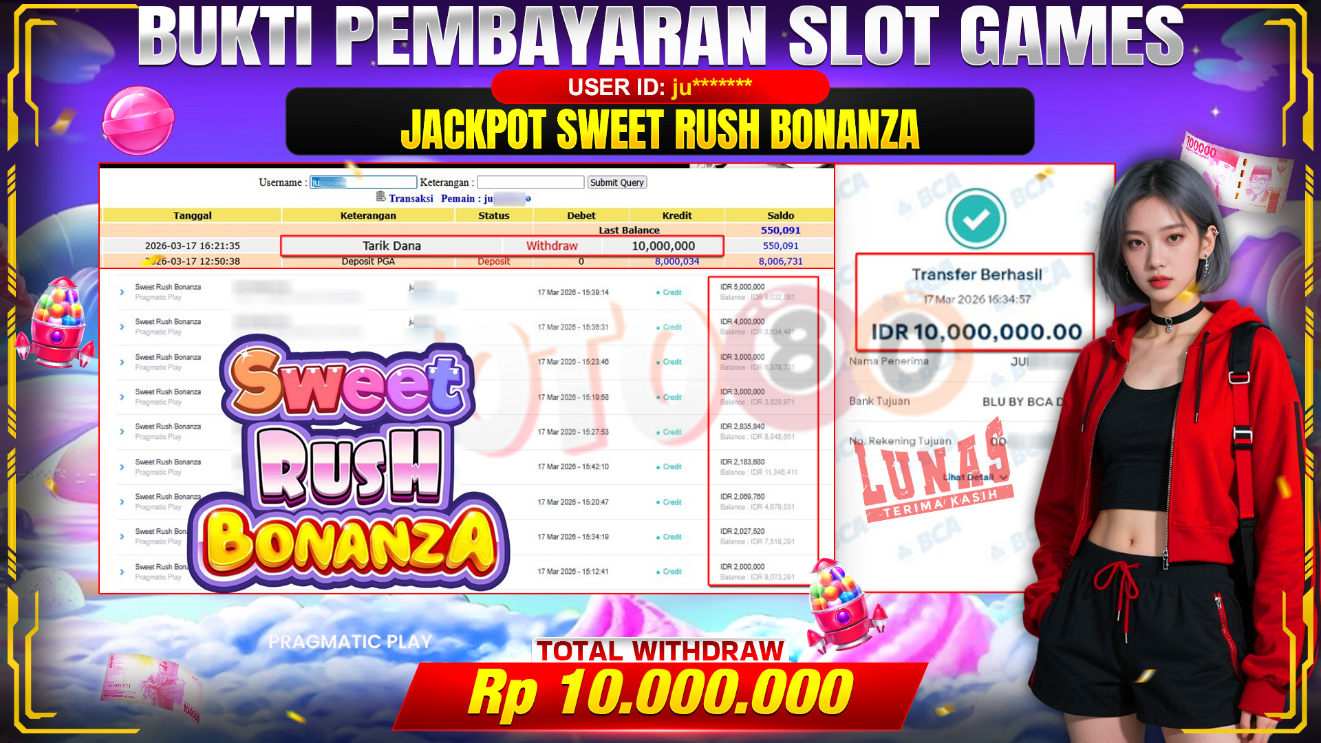 💰🎉 TOTO80 – JACKPOT SLOT SWEET RUSH BONANZA  RP. 10,000,000,- TELAH DIBAYARKAN!💰🎉