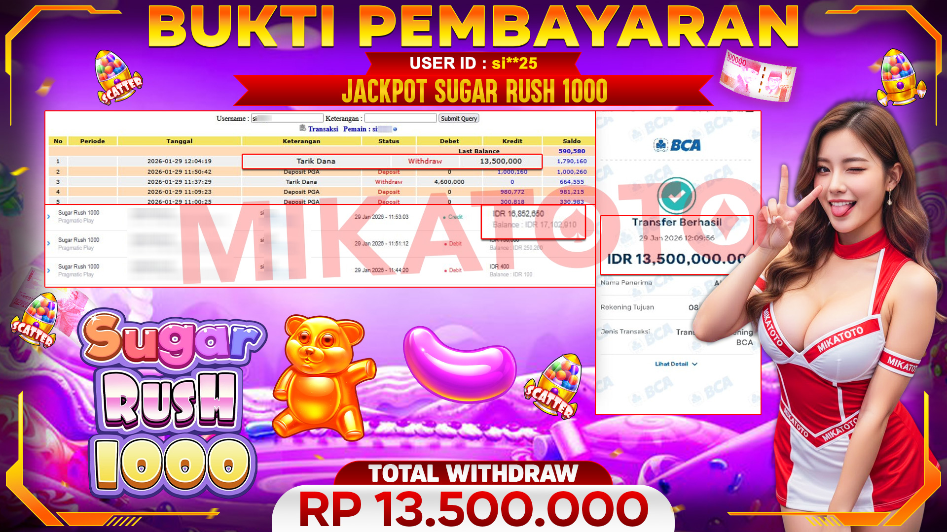 🏆 SELAMAT KEPADA PEMENANG JACKPOT DI Sugar Rush 1000 - Pragmatic 13,500,000🏆