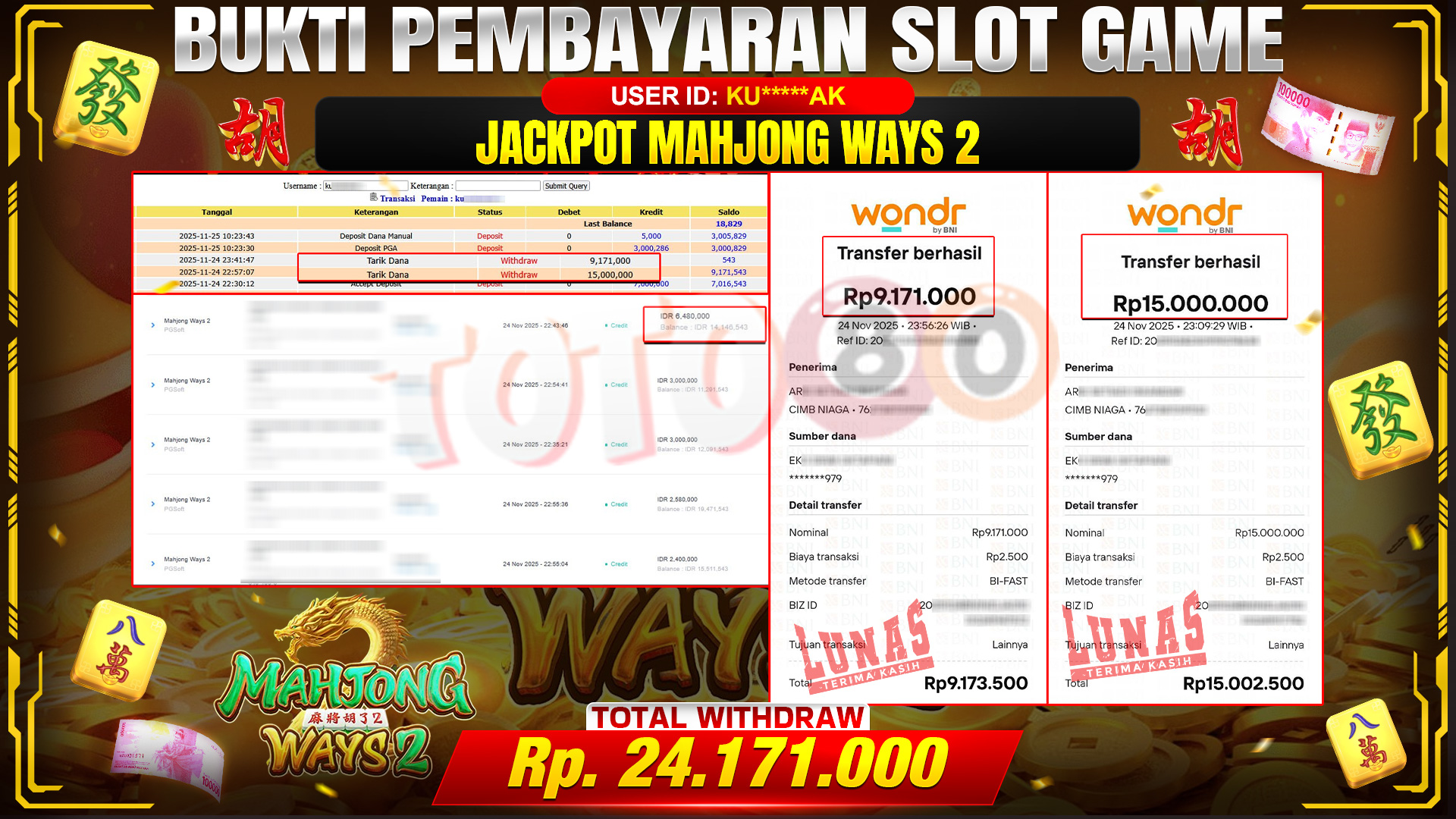 🎉 TOTO80 – JACKPOT SLOT MAHJONG WAYS 2 RP.24,171,000,- TELAH DIBAYARKAN! 🎉
