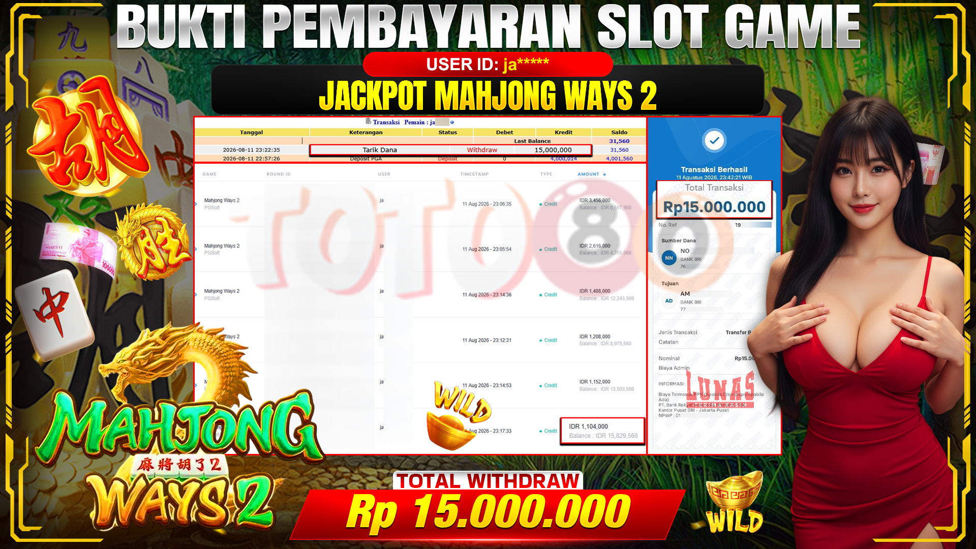 💰🎉 TOTO80 – JACKPOT SLOT MAHJONG  WAYS 2 RP. 15,000,000,-  TELAH DIBAYARKAN!💰🎉