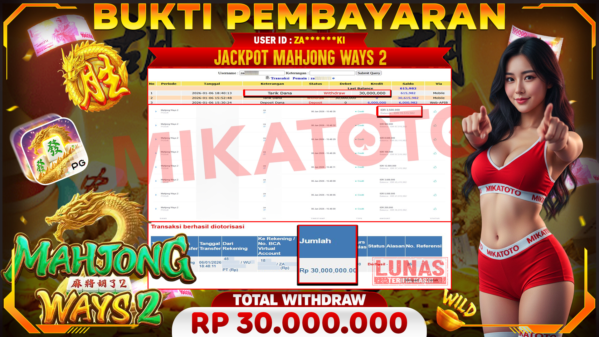🏆 SELAMAT KEPADA PEMENANG JACKPOT DI Mahjong Ways 2 - PGSoft 30,000,000🏆