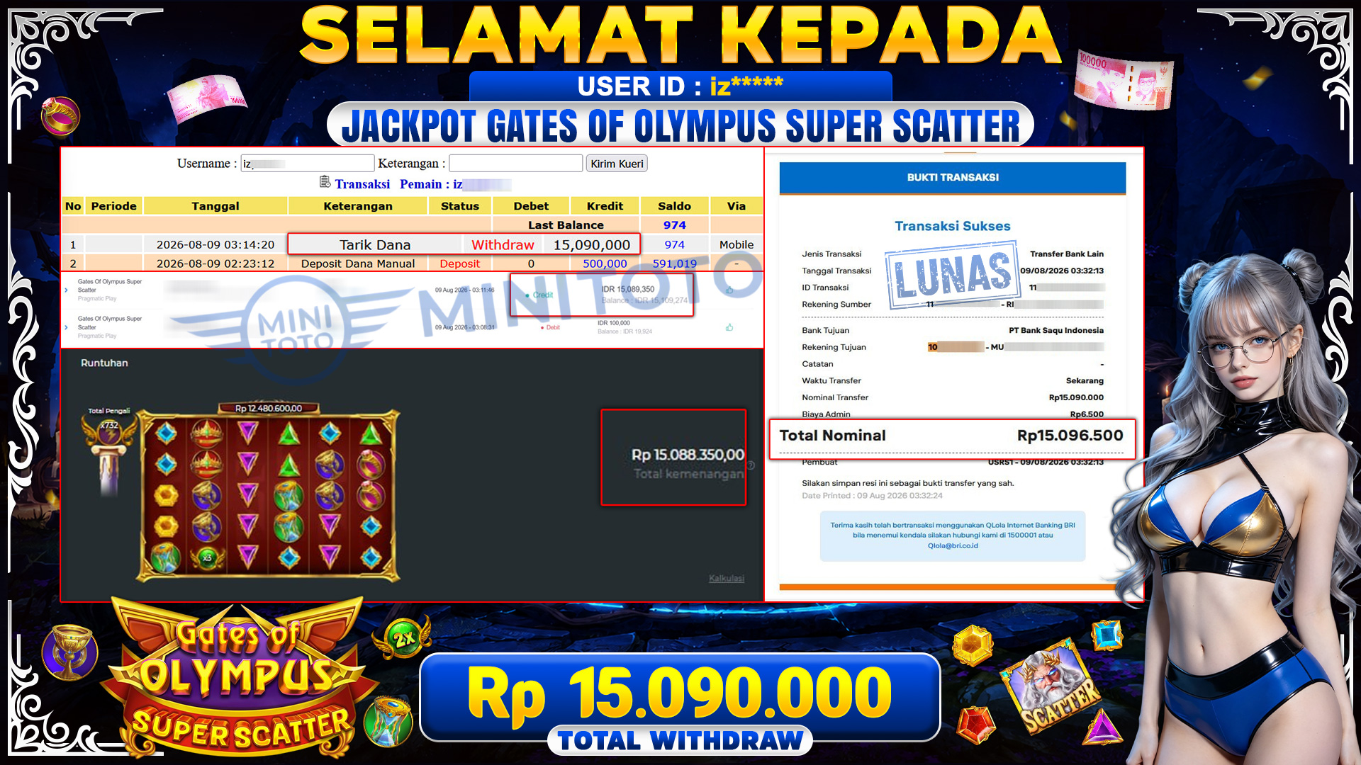 BUKTI JACKPOT GATES OF OLYMPUS SUPER SCATTER - PRAGMATIC PLAY 