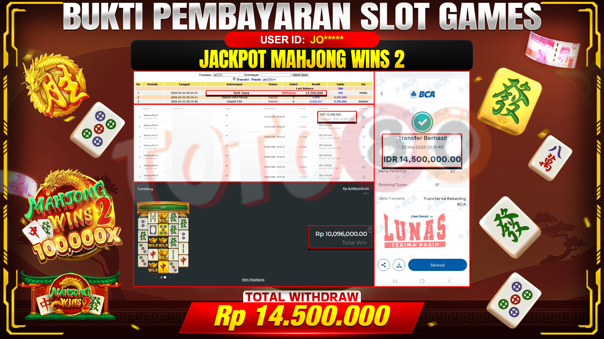 💰🎉TOTO80 – JACKPOT SLOT MAHJONG WINS 2  RP. 14,500,000,- TELAH DIBAYARKAN! 💰🎉