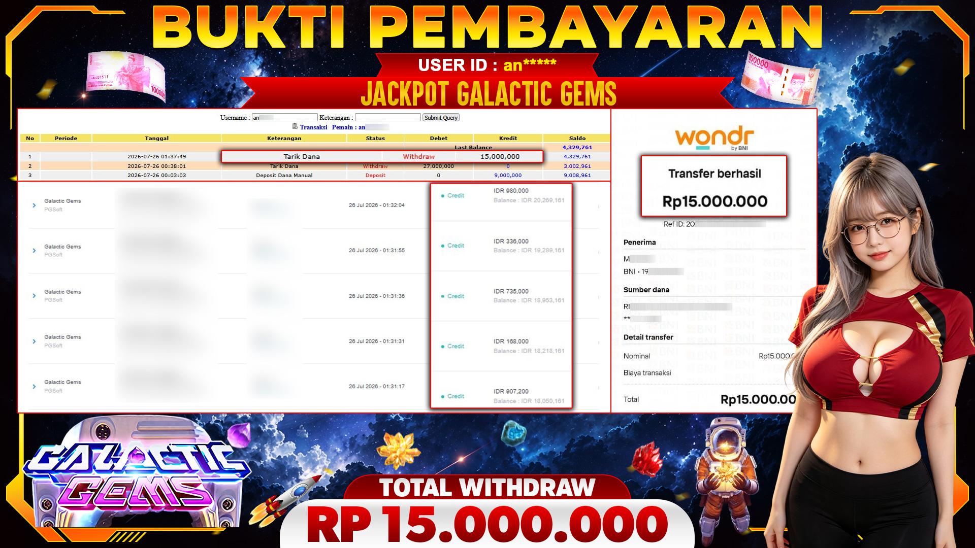 🏆 SELAMAT KEPADA PEMENANG JACKPOT DI Galactic Gems- PGSoft 15,000,000 🏆