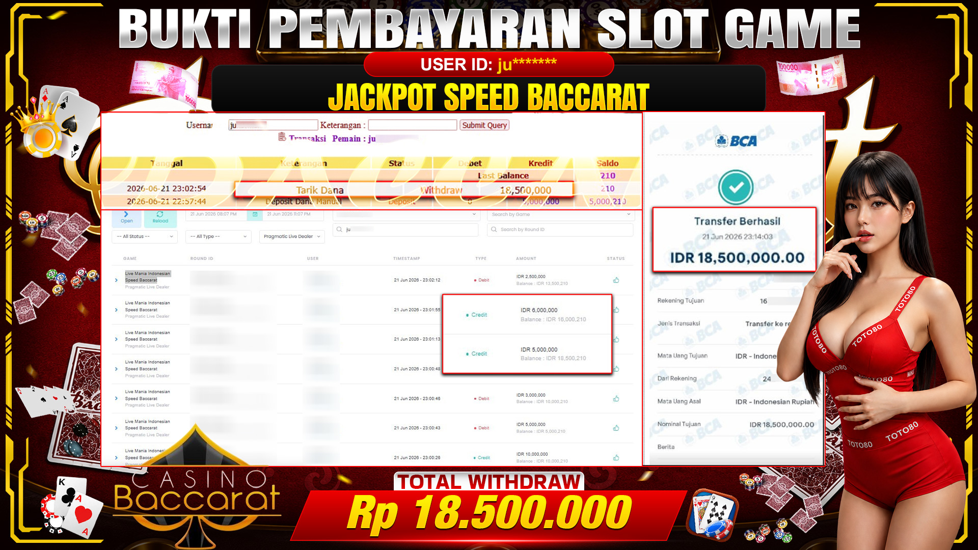 💰🎉 TOTO80 – JACKPOT LIVE MANIA INDONESIA SPEED BACCARAT RP. 18,500,000,- TELAH DIBAYARKAN!💰🎉