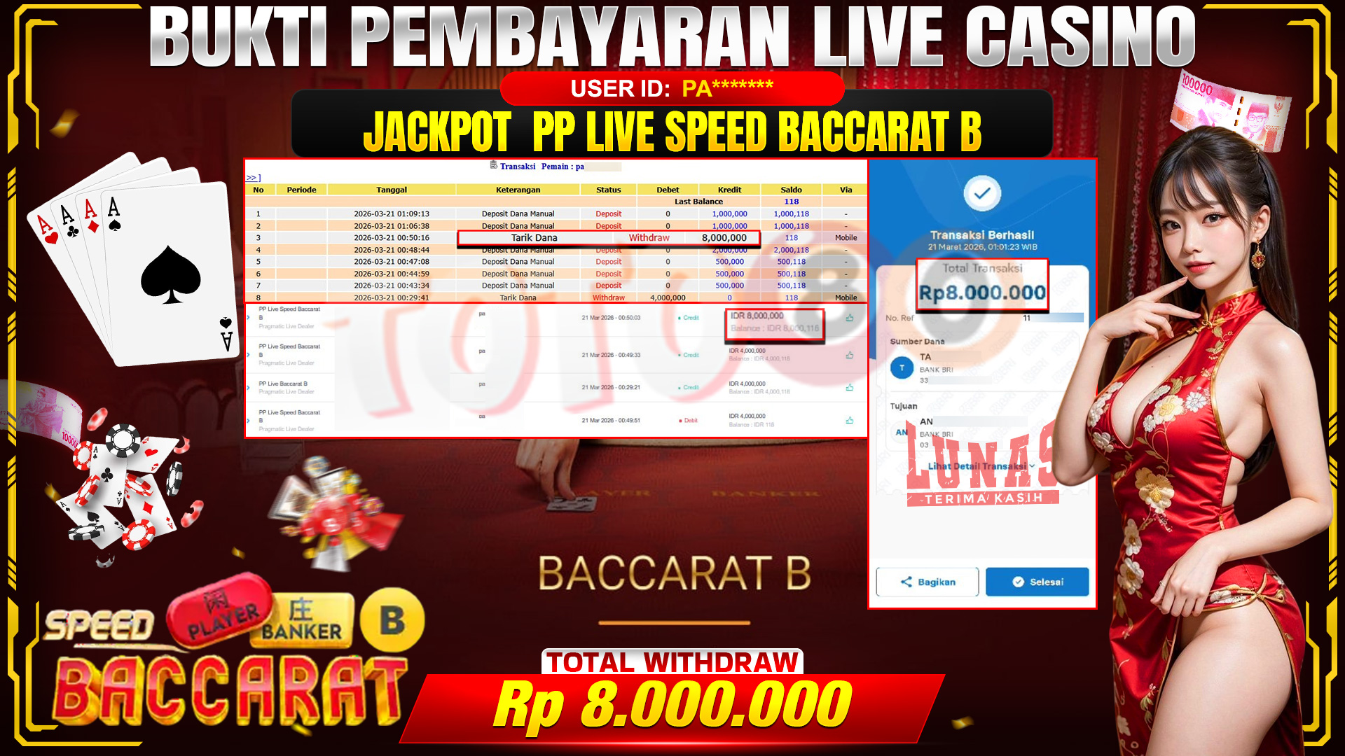 💰🎉 TOTO80 – JACKPOT SPEED BACCARAT A RP. 8,000,000,- TELAH DIBAYARKAN!💰🎉