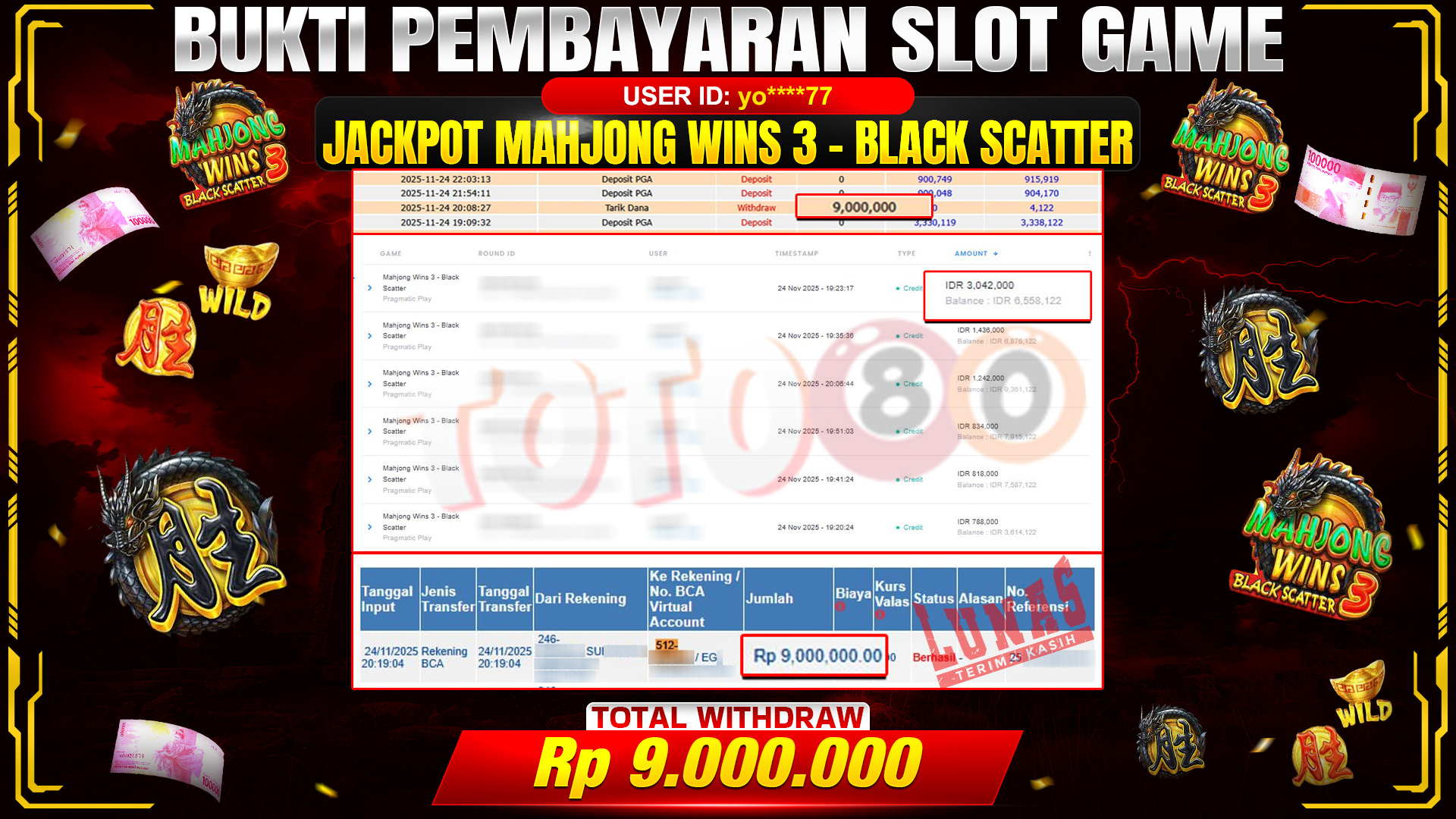 🎉 TOTO80 – JACKPOT SLOT MAHJONG WINS 3 BLACK SCATTER RP.9.000.000,- TELAH DIBAYARKAN! 🎉