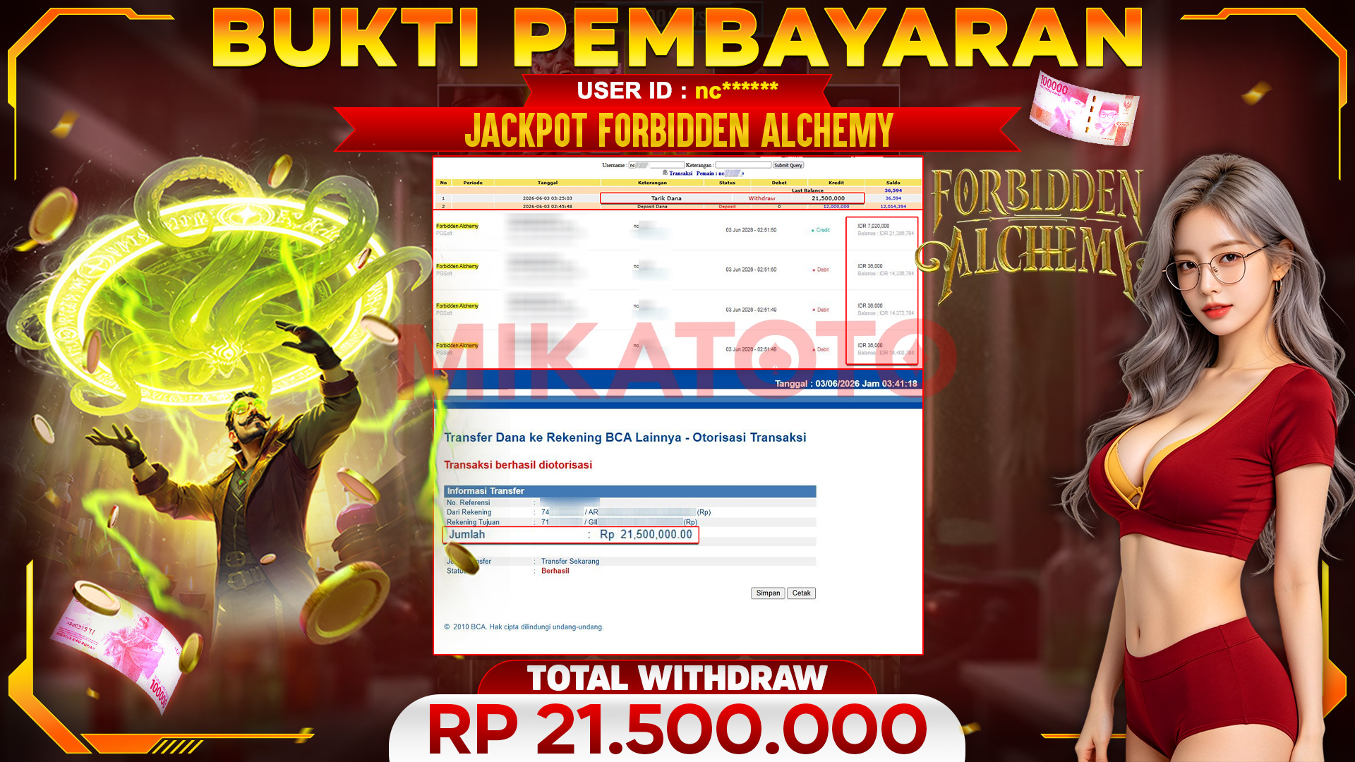 🏆 SELAMAT KEPADA PEMENANG JACKPOT DI Forbidden Alchemy - PGSoft 21,500,000🏆