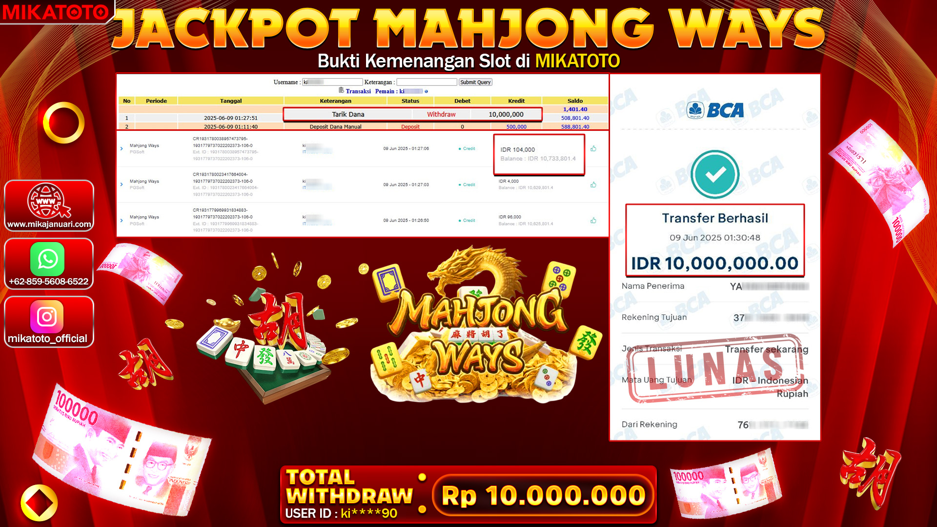 🏆 SELAMAT KEPADA PEMENANG JACKPOT DI Mahjong Ways 10,000,000🏆