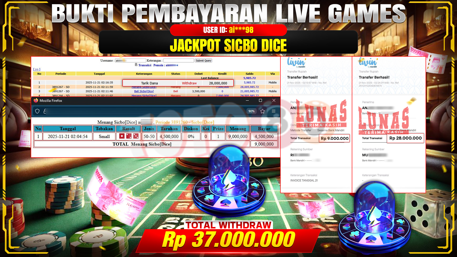 🎉 TOTO80 – JACKPOT SICBO DICE RP.37,000,000,- TELAH DIBAYARKAN! 🎉