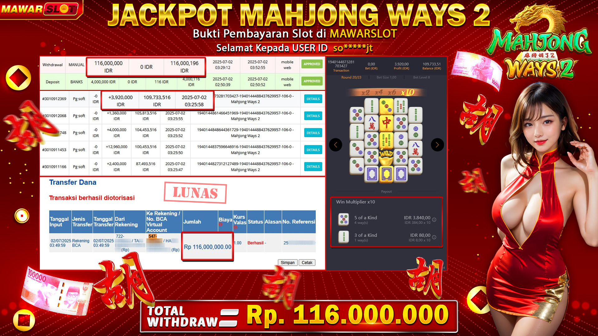 JACKPOT FANTASTIS MAHJONG WAYS 2! Spin Ringan, Saldo Langsung Meledak Rp116.000.000 – LUNAS di MAWARSLOT!