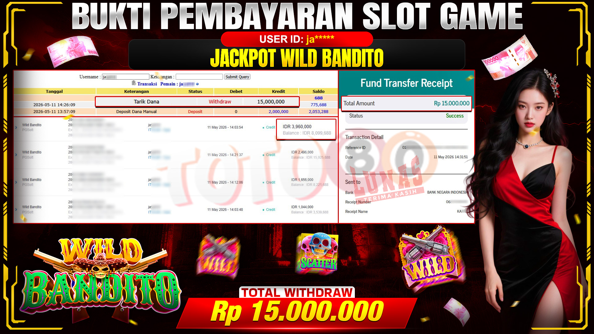 💰🎉 TOTO80 – JACKPOT SLOT WILD BANDITO RP. 15,000,000,- TELAH DIBAYARKAN!💰🎉