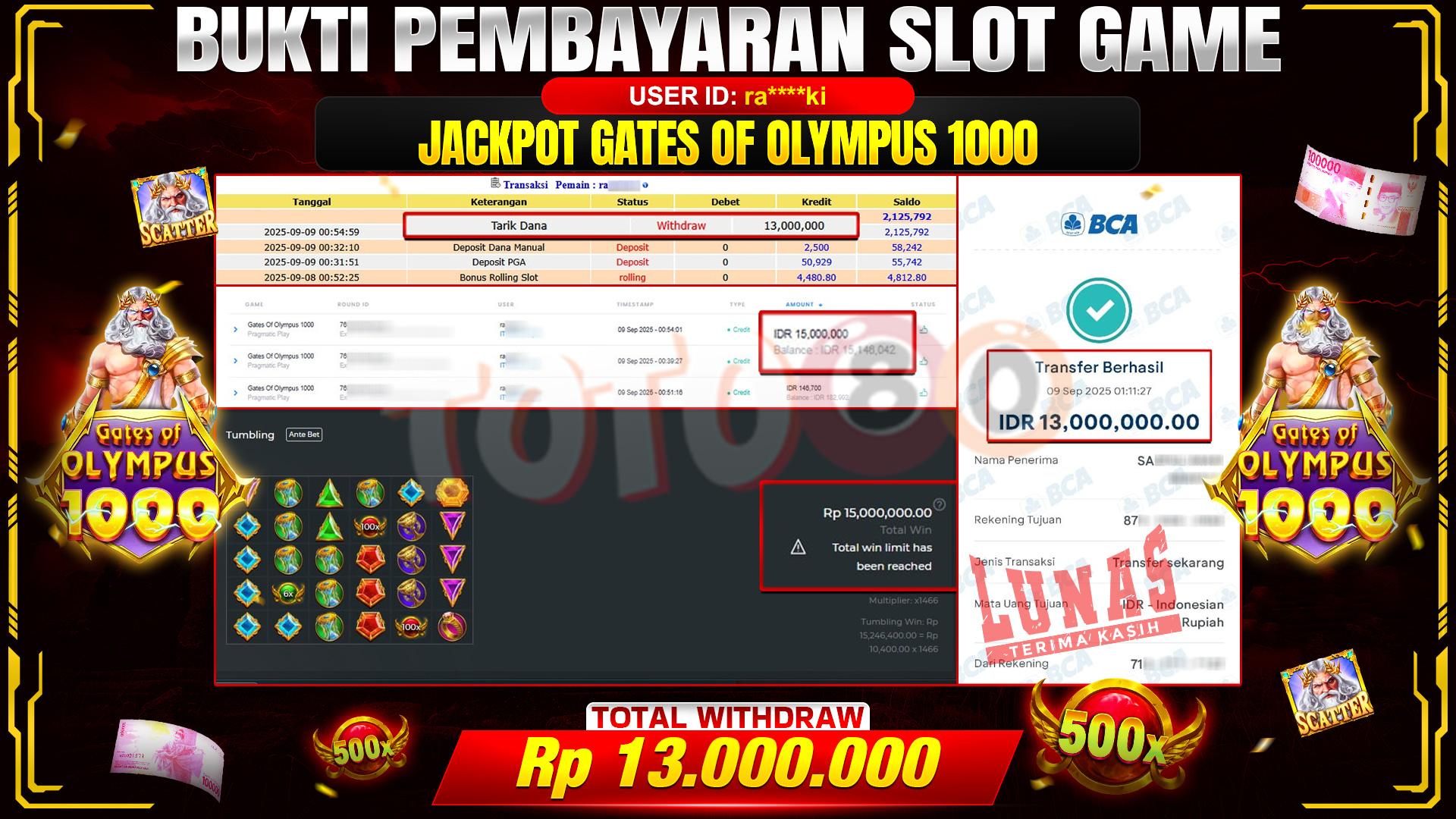 🎉 TOTO80 – JACKPOT SLOT GATES OF OLYMPUS 1000 RP.13,000,000,- TELAH DIBAYARKAN! 🎉