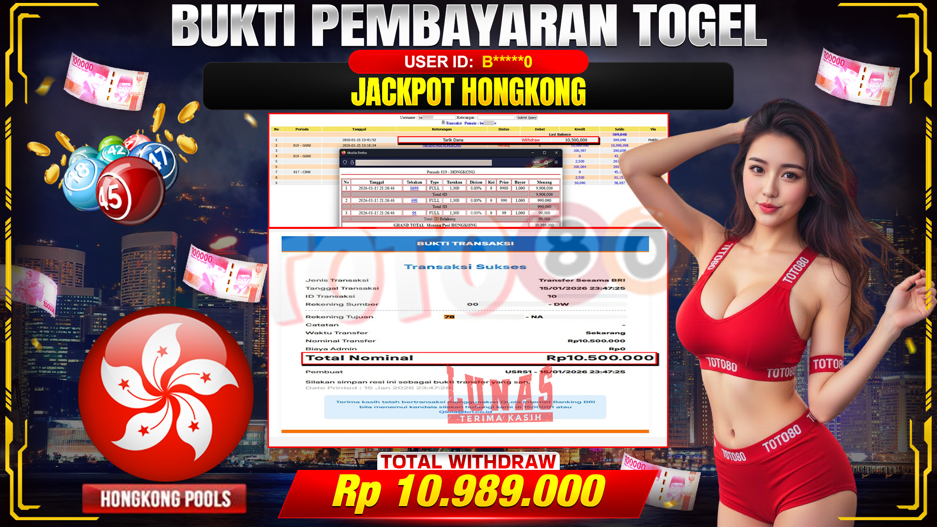 🎉 TOTO80 – JACKPOT POOL HONGKONG RP. 10,989,000,- TELAH DIBAYARKAN! 🎉