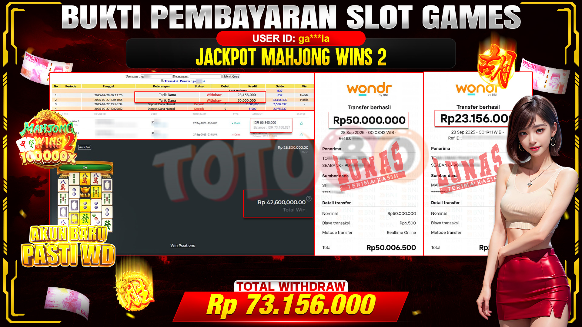 🎉 TOTO80 – JACKPOT SLOT MAHJONG WINS 2 RP.73,156,000,- TELAH DIBAYARKAN! 🎉