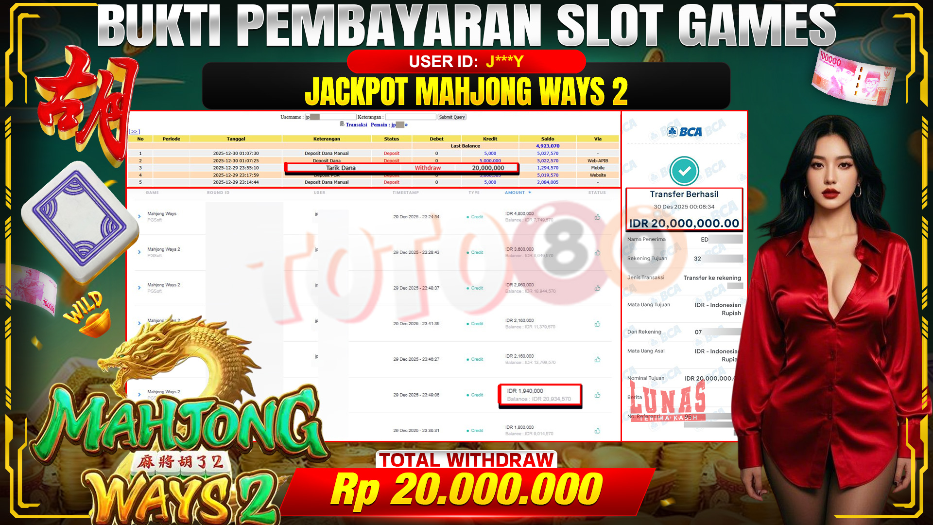 🎉 TOTO80 – JACKPOT SLOT MAHJONG WAYS 2 RP. 20,000,000,- TELAH DIBAYARKAN! 🎉